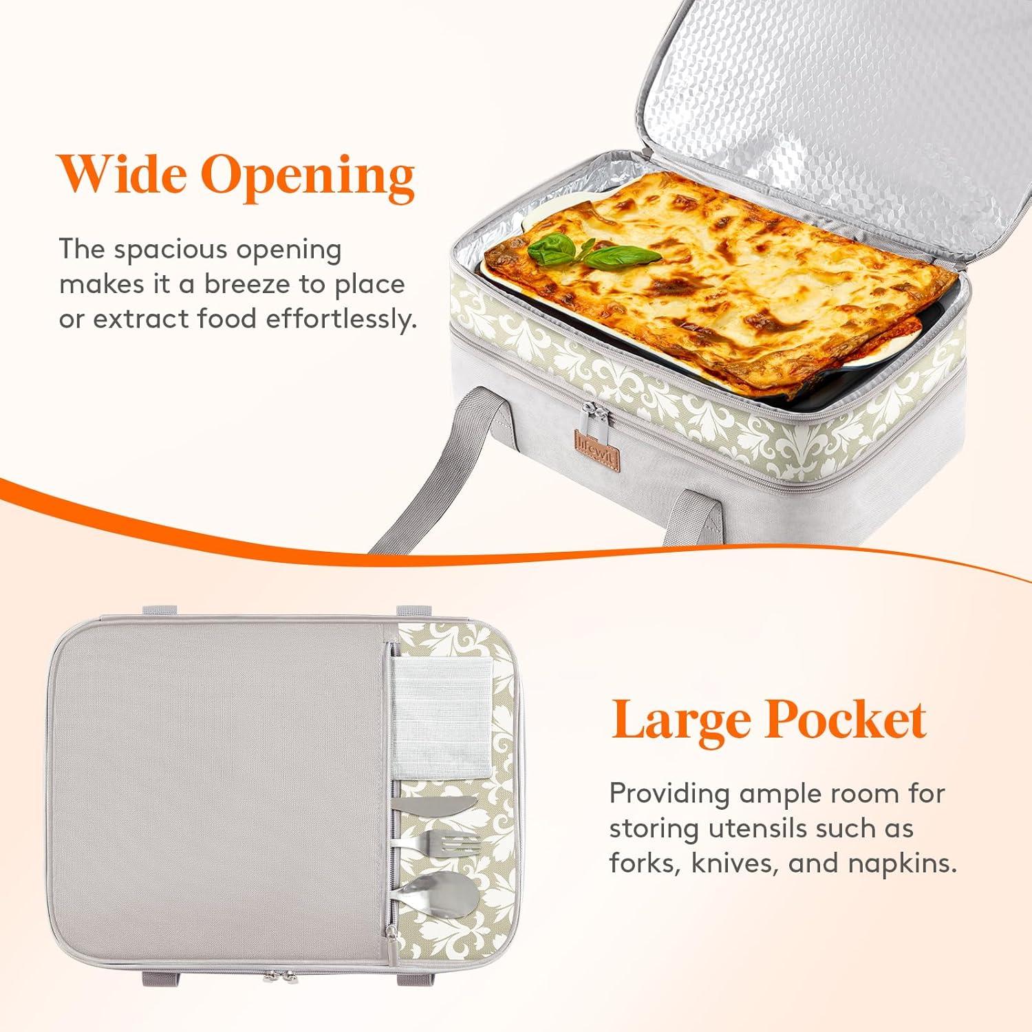 image:imageLifewit Insulated Single Decker Casserole Carrier for Hot or Cold Food Lasagna Lugger Holder Fits 9 x 13 Baking Dish Thermal Lunch Tote Bag for Potluck Parties Picnic and Cookouts GreyGray