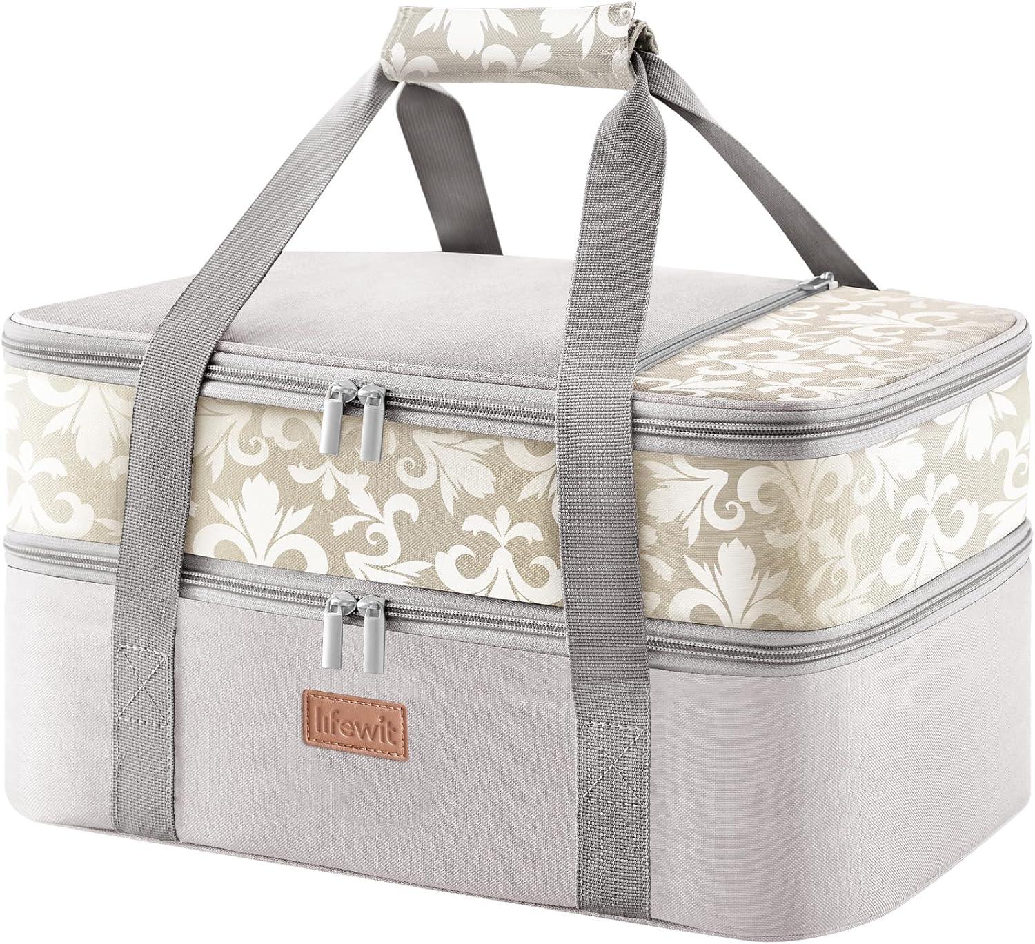 image:imageLifewit Insulated Single Decker Casserole Carrier for Hot or Cold Food Lasagna Lugger Holder Fits 9 x 13 Baking Dish Thermal Lunch Tote Bag for Potluck Parties Picnic and Cookouts GreyGray