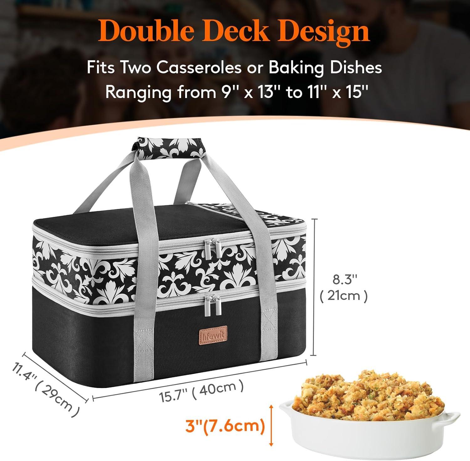 image:imageLifewit Insulated Single Decker Casserole Carrier for Hot or Cold Food Lasagna Lugger Holder Fits 9 x 13 Baking Dish Thermal Lunch Tote Bag for Potluck Parties Picnic and Cookouts GreyBlack