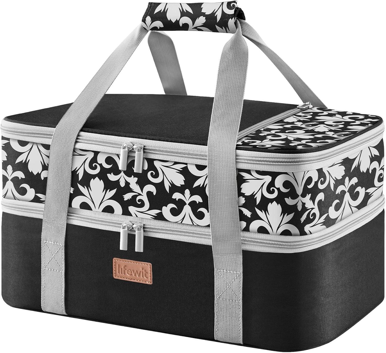 image:imageLifewit Insulated Single Decker Casserole Carrier for Hot or Cold Food Lasagna Lugger Holder Fits 9 x 13 Baking Dish Thermal Lunch Tote Bag for Potluck Parties Picnic and Cookouts GreyBlack