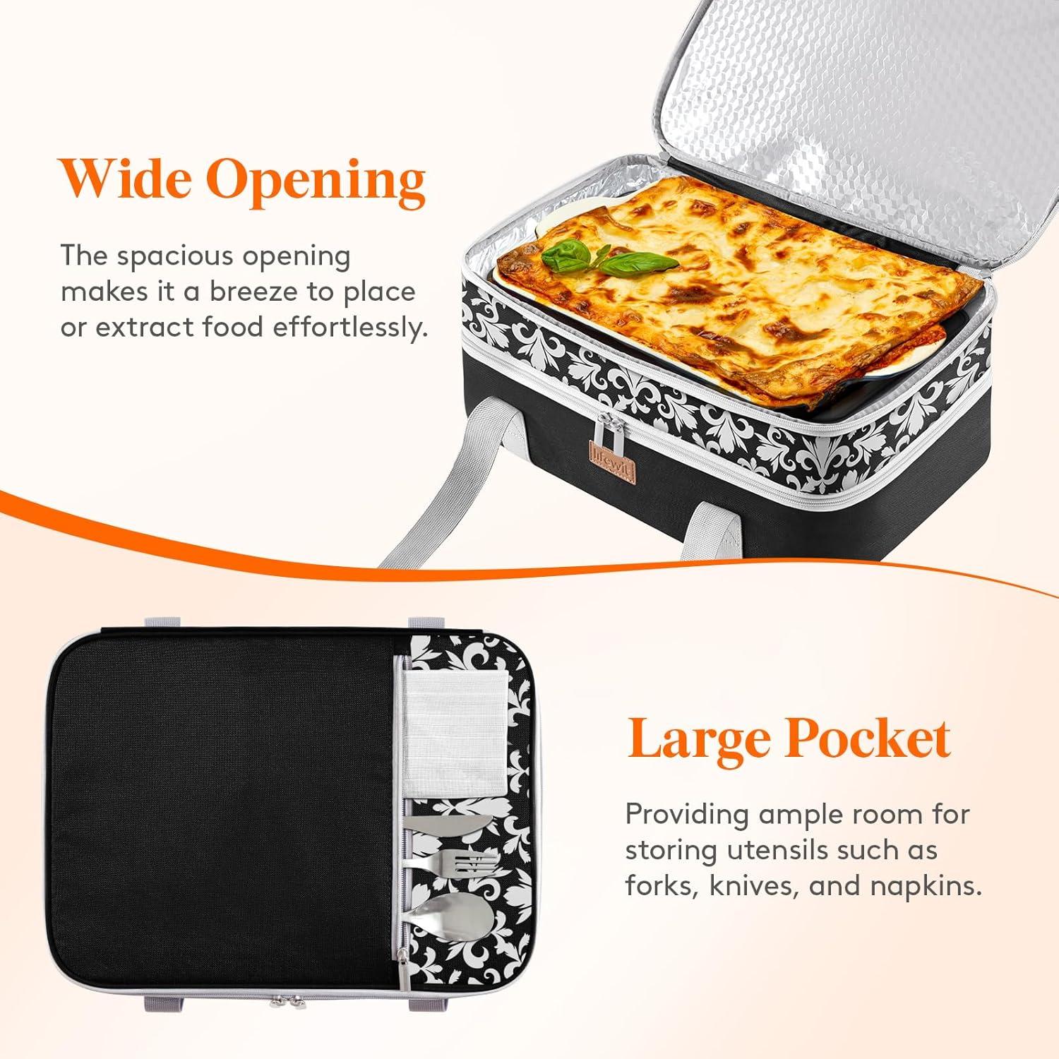 image:imageLifewit Insulated Single Decker Casserole Carrier for Hot or Cold Food Lasagna Lugger Holder Fits 9 x 13 Baking Dish Thermal Lunch Tote Bag for Potluck Parties Picnic and Cookouts GreyBlack