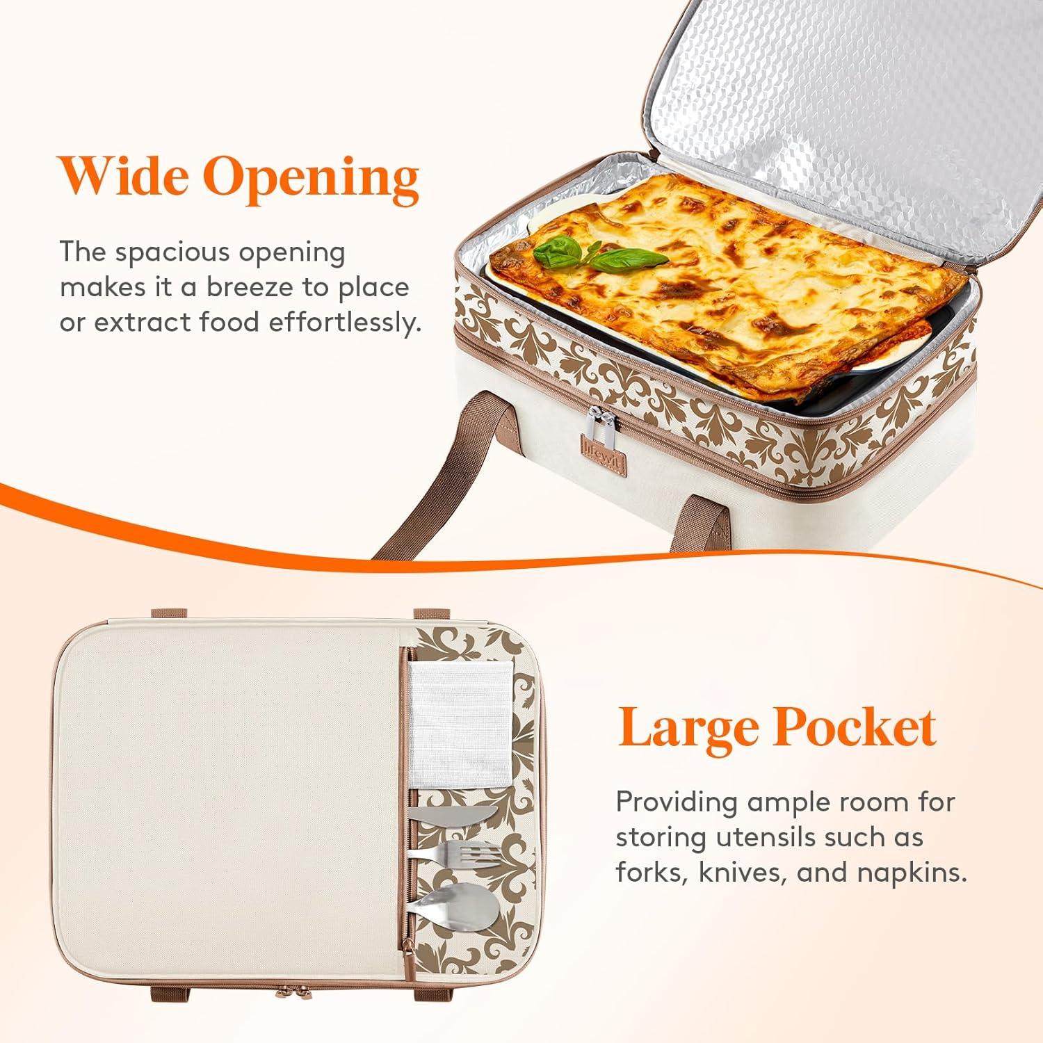 image:imageLifewit Insulated Single Decker Casserole Carrier for Hot or Cold Food Lasagna Lugger Holder Fits 9 x 13 Baking Dish Thermal Lunch Tote Bag for Potluck Parties Picnic and Cookouts GreyBeige