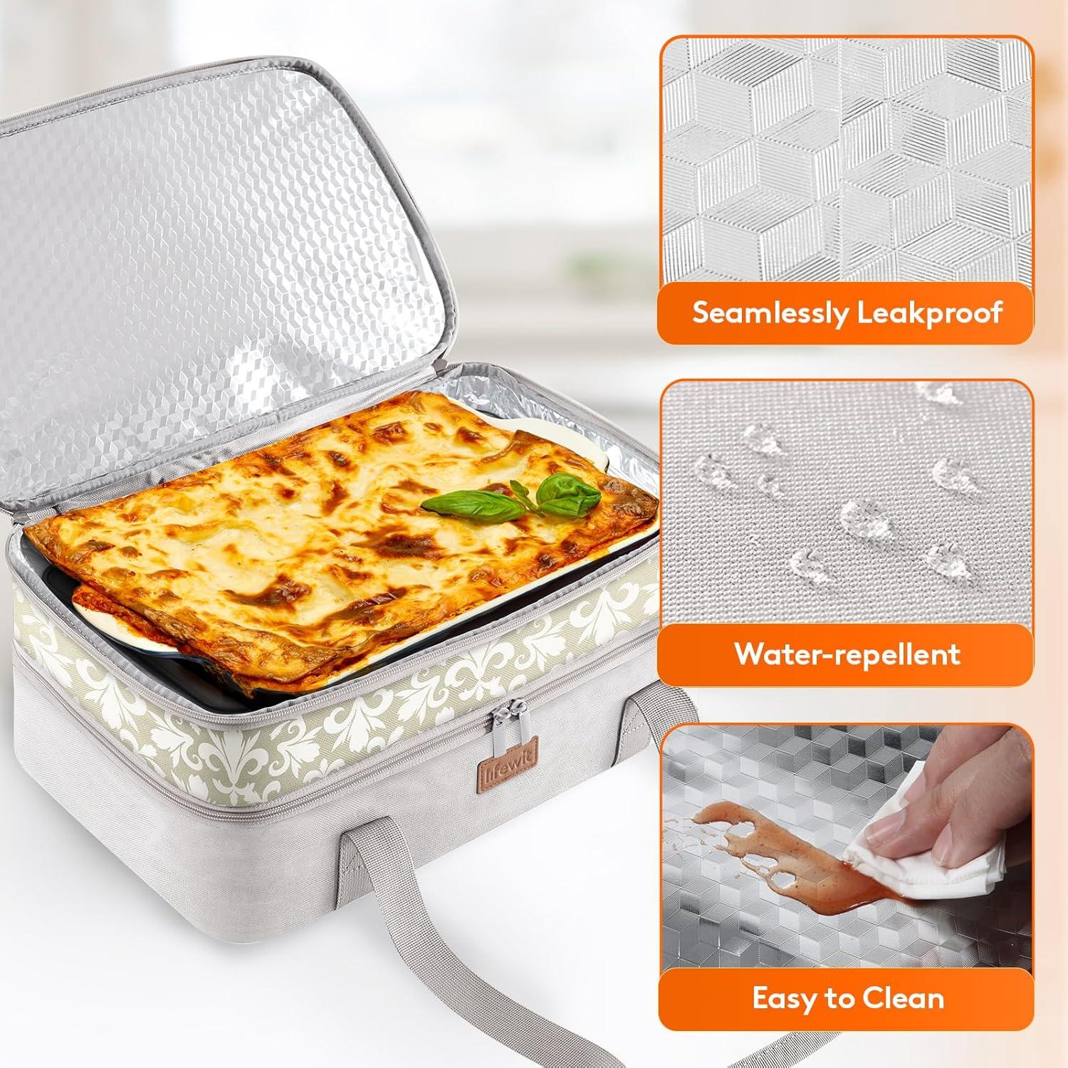 image:imageLifewit Insulated Single Decker Casserole Carrier for Hot or Cold Food Lasagna Lugger Holder Fits 9 x 13 Baking Dish Thermal Lunch Tote Bag for Potluck Parties Picnic and Cookouts GreyGray