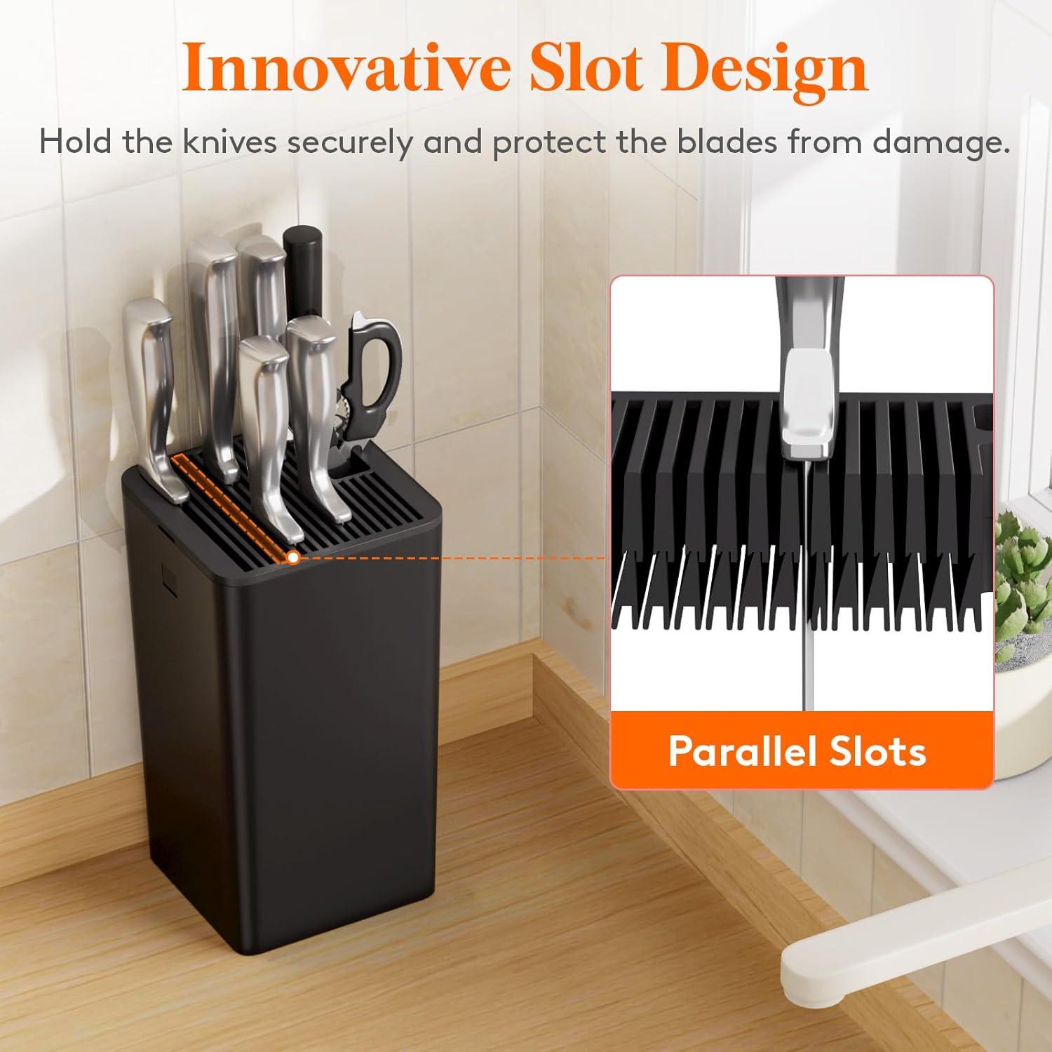 image:imageLifewit Knife Block without Knives Plastic Universal Knife Block Holder with Detachable Slots Hold Up to 15 Knives Scissors and Sharpening Rods Kitchen Storage Organizer for Counter Black