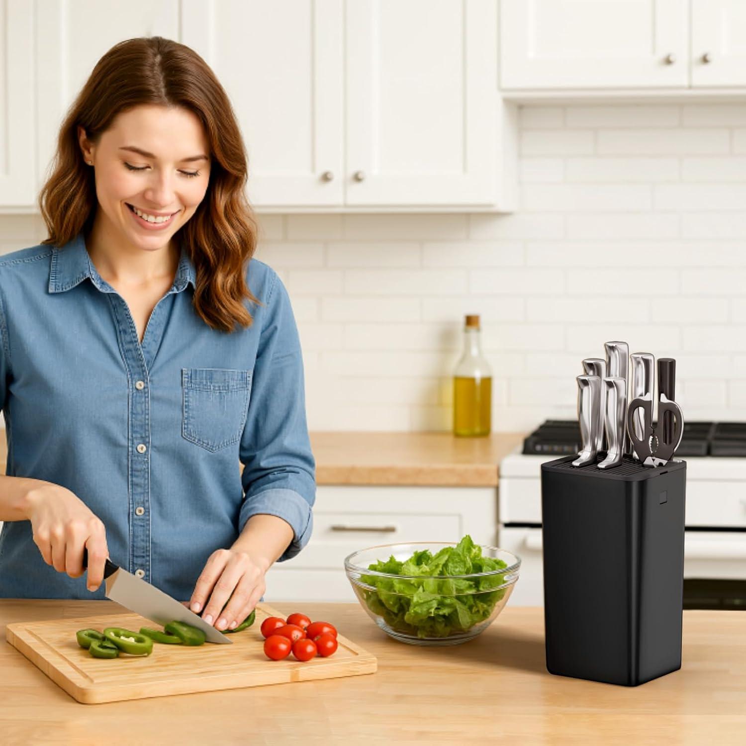 image:imageLifewit Knife Block without Knives Plastic Universal Knife Block Holder with Detachable Slots Hold Up to 15 Knives Scissors and Sharpening Rods Kitchen Storage Organizer for Counter Black