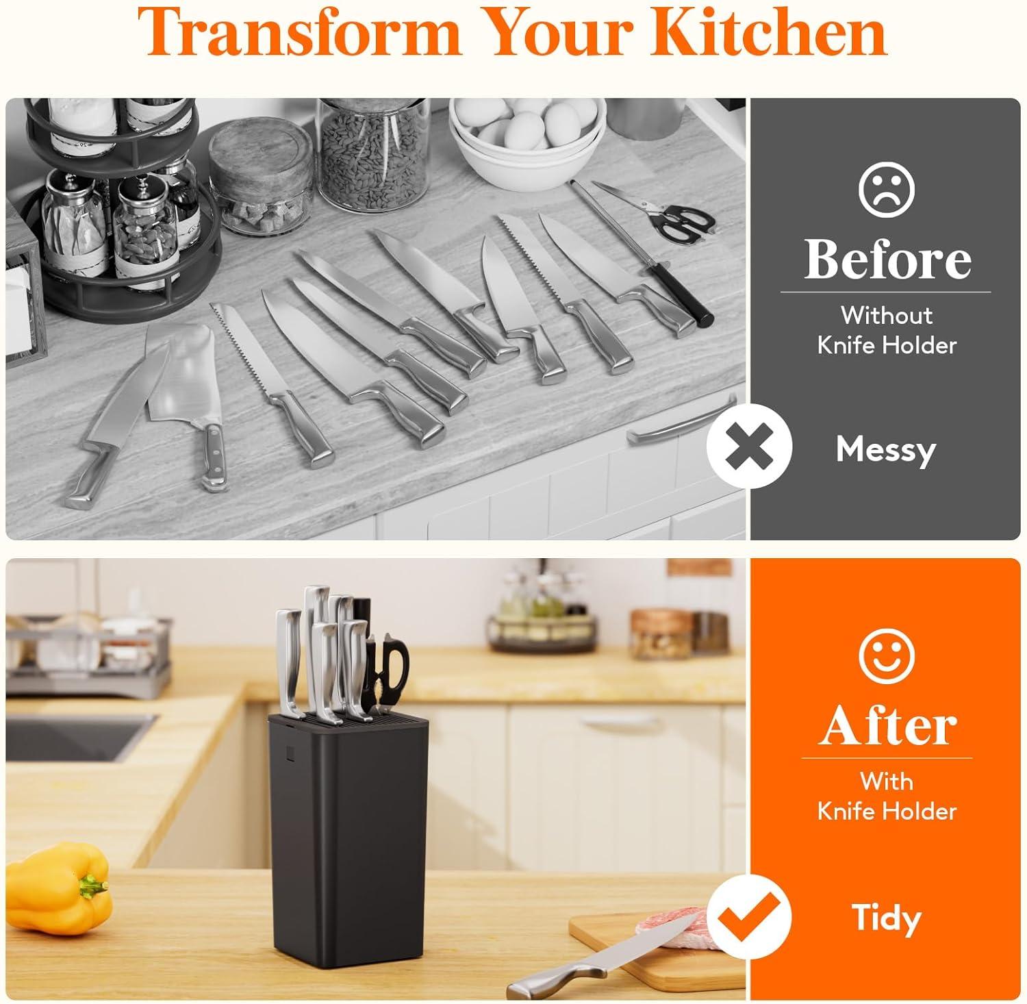 image:imageLifewit Knife Block without Knives Plastic Universal Knife Block Holder with Detachable Slots Hold Up to 15 Knives Scissors and Sharpening Rods Kitchen Storage Organizer for Counter Black