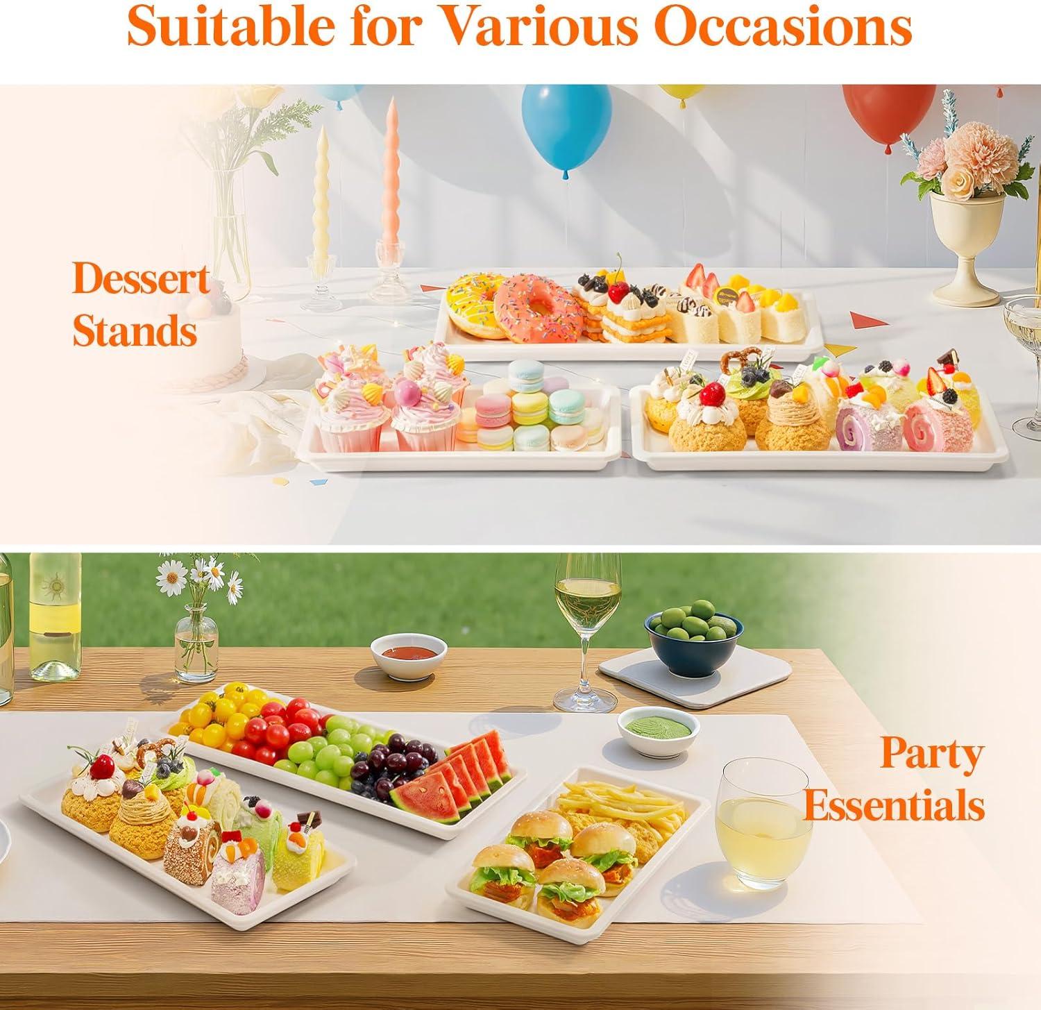 image:imageLifewit Large Plastic Serving Tray Set for Party Supplies 161412 inch Platters for Serving Food 3 PCS White Reusable Tray for Veggie Snack Fruit Cookies Dessert in KitchenPantry Organization6