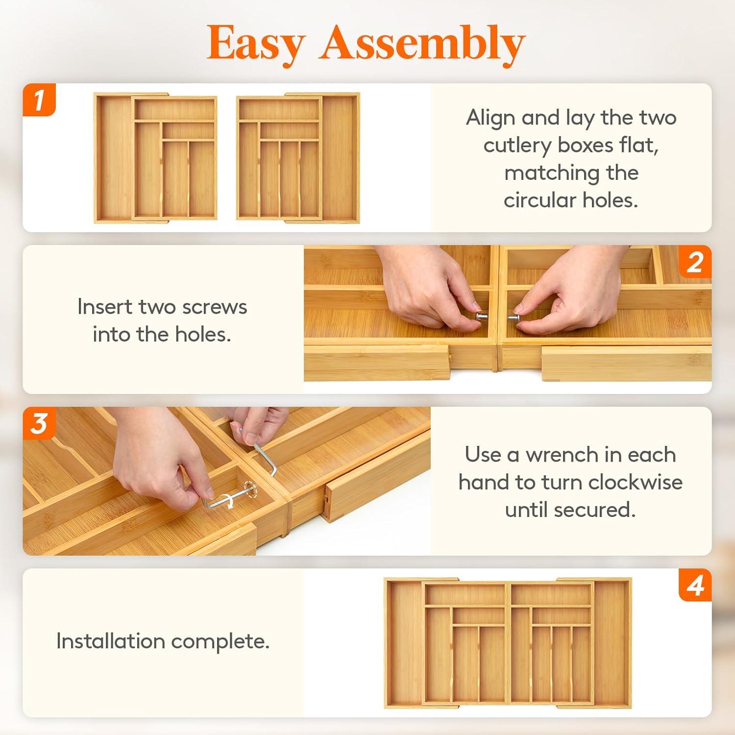 image:imageLifewit Large Silverware Drawer Organizer Expandable 214 to 36 Inches Wide Bamboo Utensil Tray for Kitchen Adjustable Flatware and Cutlery Holder for Spoons Forks Knives 13 Compartments Natural