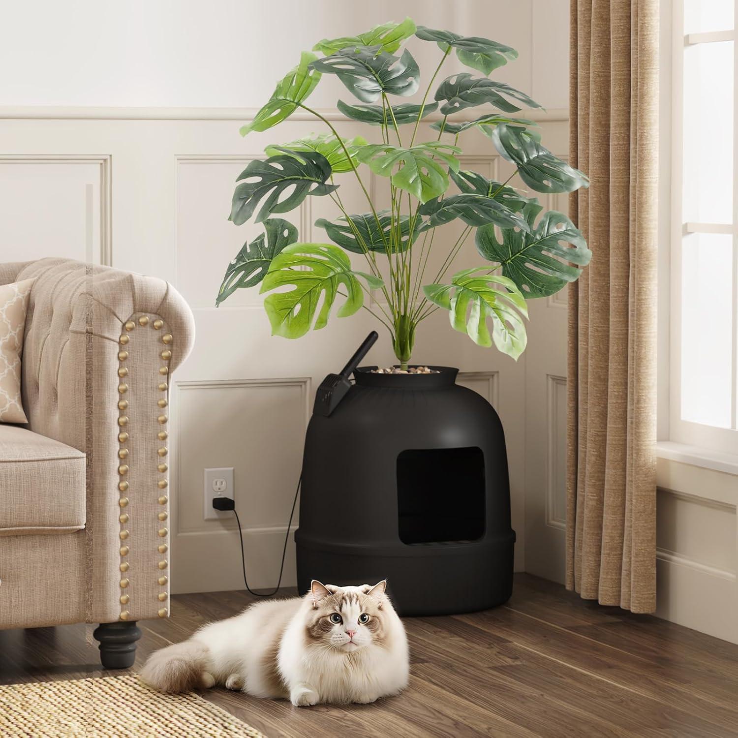 image:imageLifewit Litter Box Cat with Faux Plant amp Scoop Hidden Enclosure Litter Tray with Odor Control amp Carbon Filter in Living Room Bedroom Corner BlackBlack