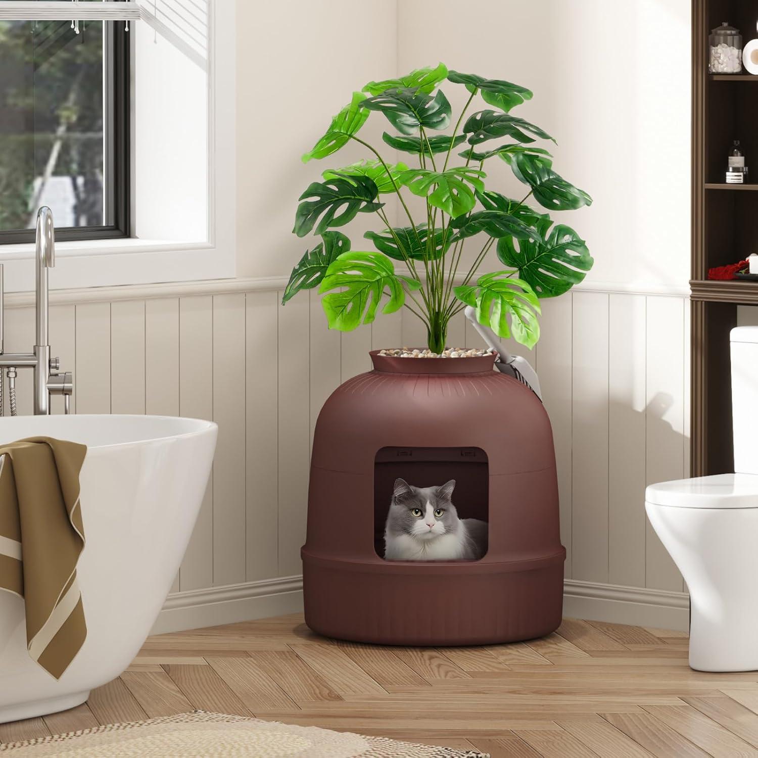 image:imageLifewit Litter Box Cat with Faux Plant amp Scoop Hidden Enclosure Litter Tray with Odor Control amp Carbon Filter in Living Room Bedroom Corner BlackBrown