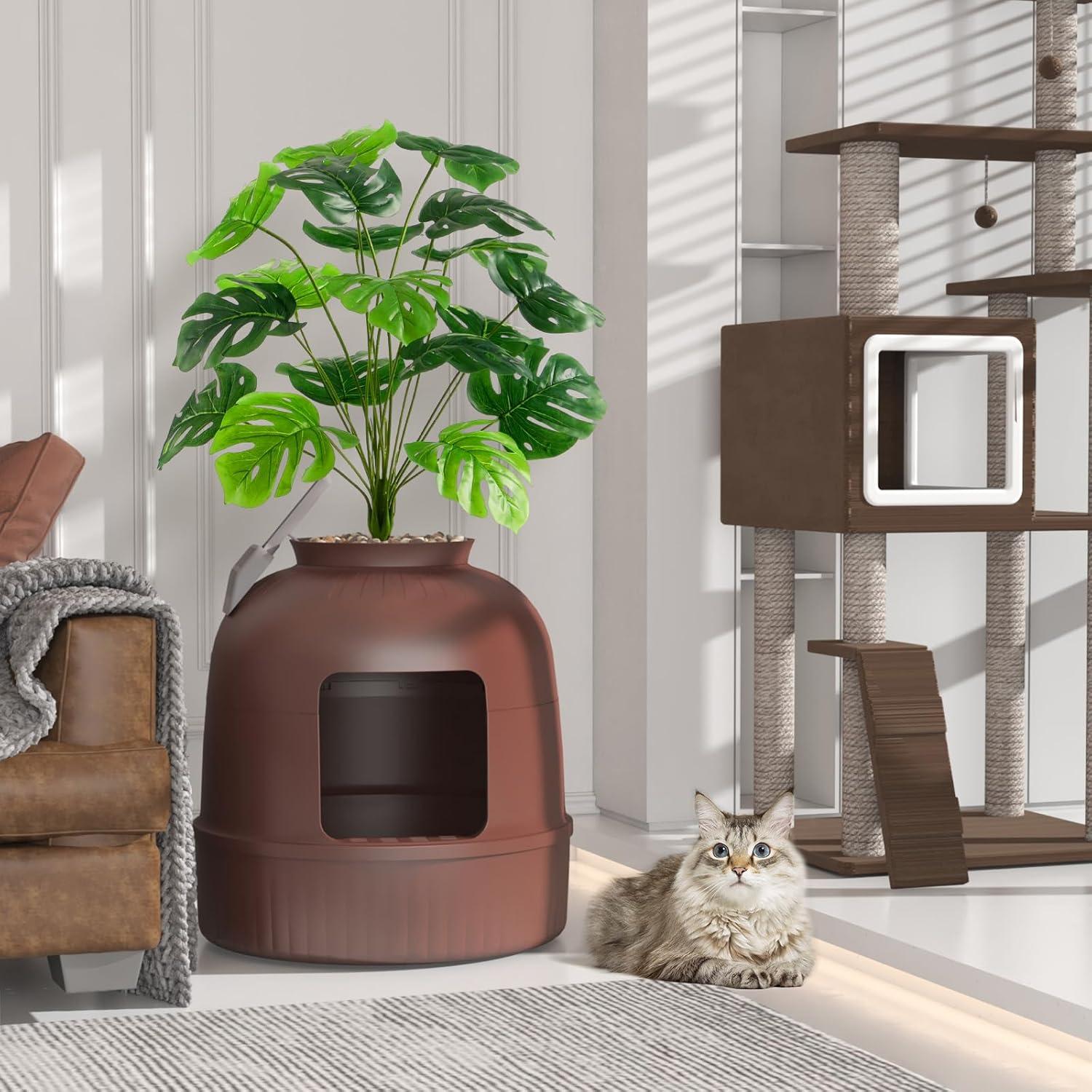 image:imageLifewit Litter Box Cat with Faux Plant amp Scoop Hidden Enclosure Litter Tray with Odor Control amp Carbon Filter in Living Room Bedroom Corner BlackBrown