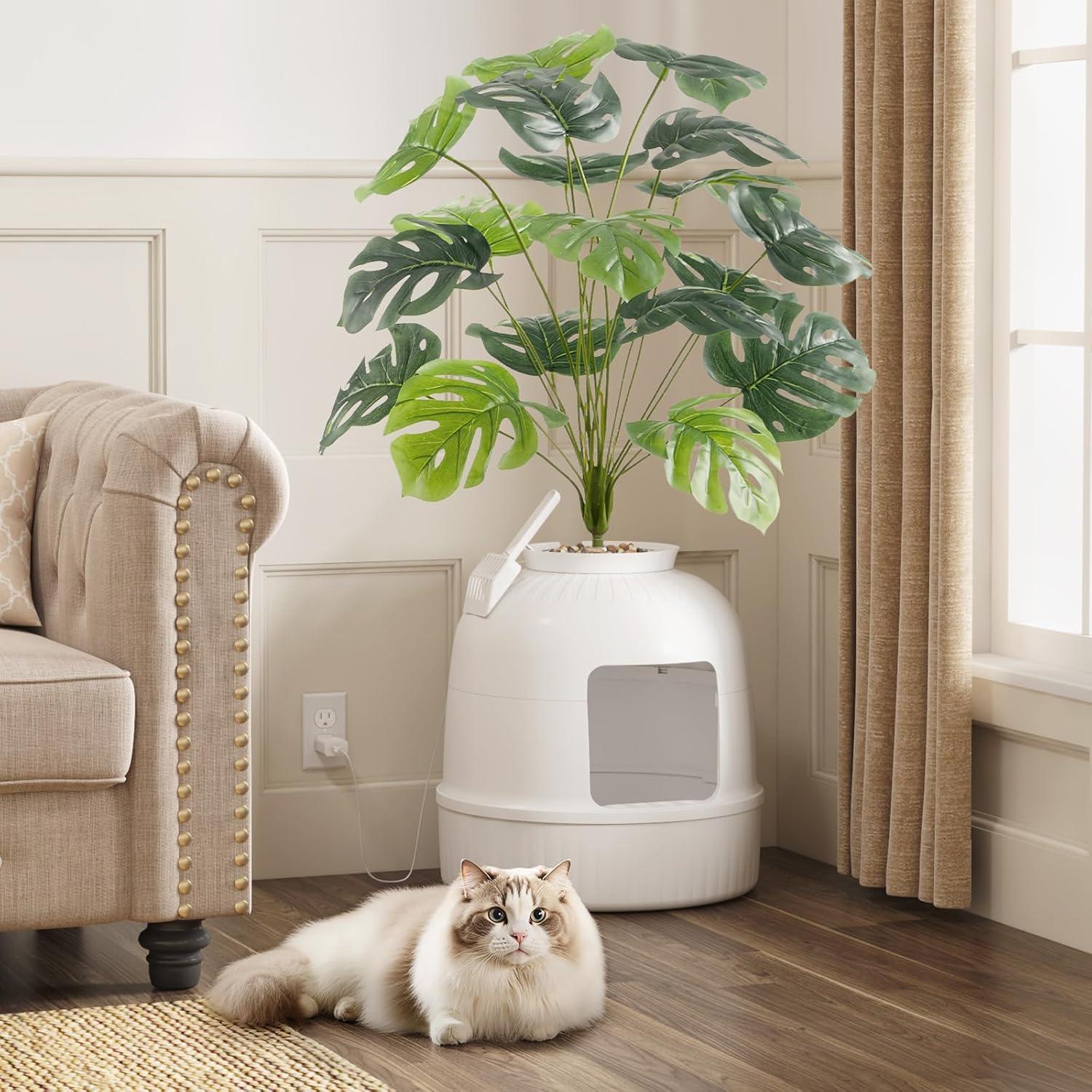 image:imageLifewit Litter Box Cat with Faux Plant amp Scoop Hidden Enclosure Litter Tray with Odor Control amp Carbon Filter in Living Room Bedroom Corner BlackWhite