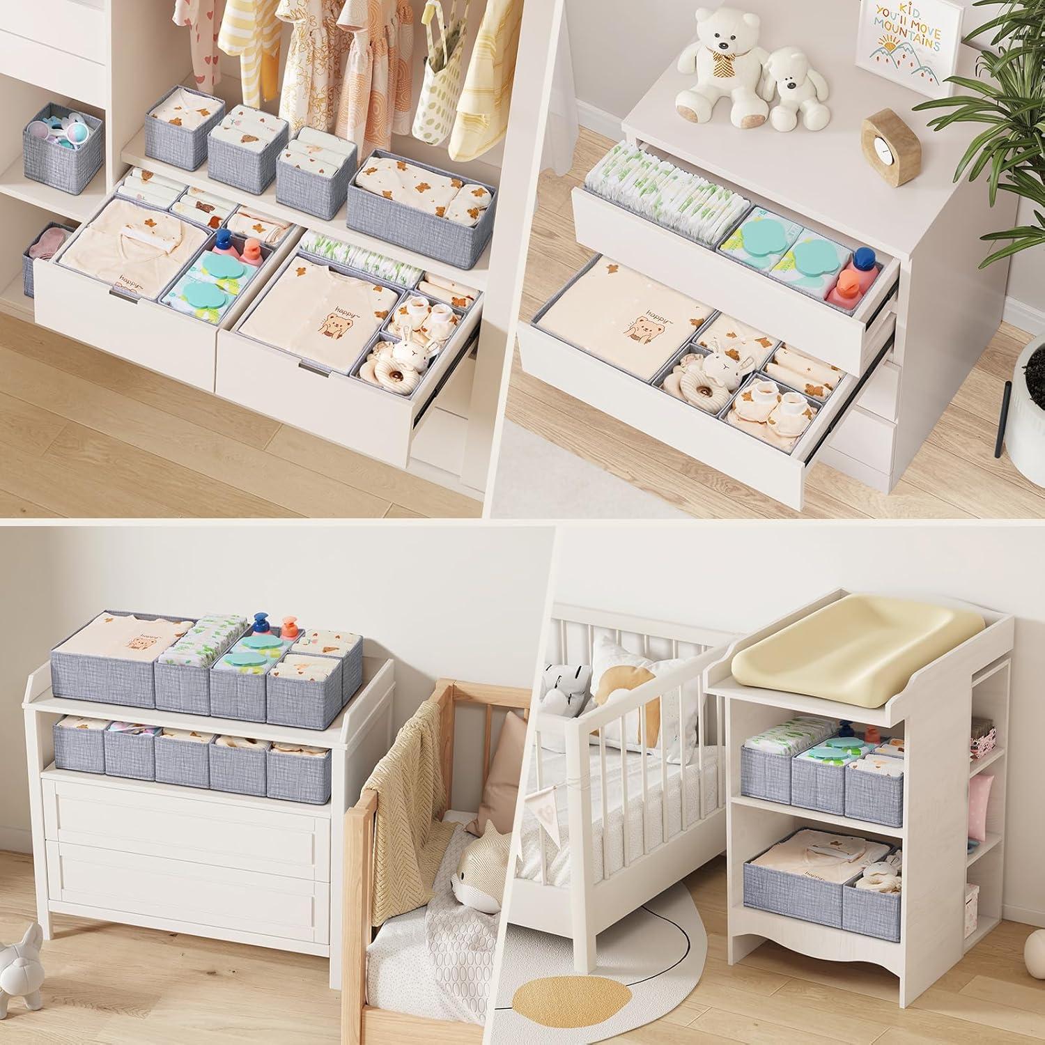 image:imageLifewit Nursery Drawer Organizer for Clothes 12 Pack Certified Childsafe Dresser Drawer Divider Storage Bins Foldable Clothing Storage Basket for Baby ClothesUnderwearSockDiaper in Closet12