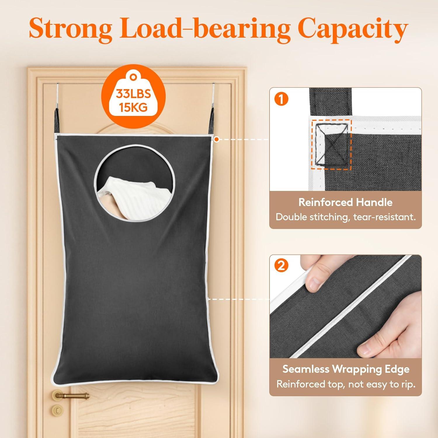 image:imageLifewit Over Door Laundry Hamper Large Collapsible Hanging Laundry Hamper Hanging Laundry Basket Bag for Bathroom Bedroom Dirty Clothes Storage Organizer Light GrayDark Gray