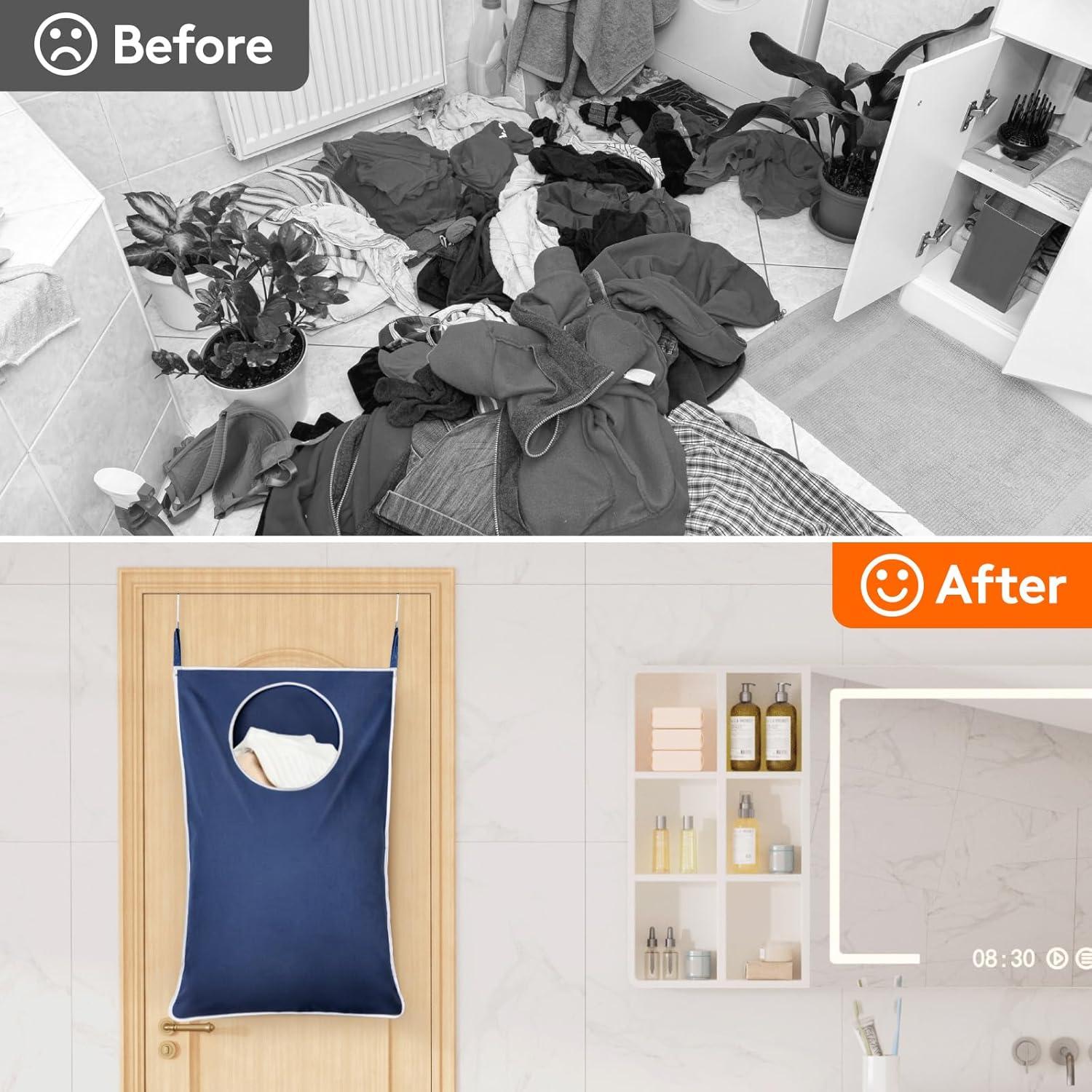 image:imageLifewit Over Door Laundry Hamper Large Collapsible Hanging Laundry Hamper Hanging Laundry Basket Bag for Bathroom Bedroom Dirty Clothes Storage Organizer Light GrayDark Blue
