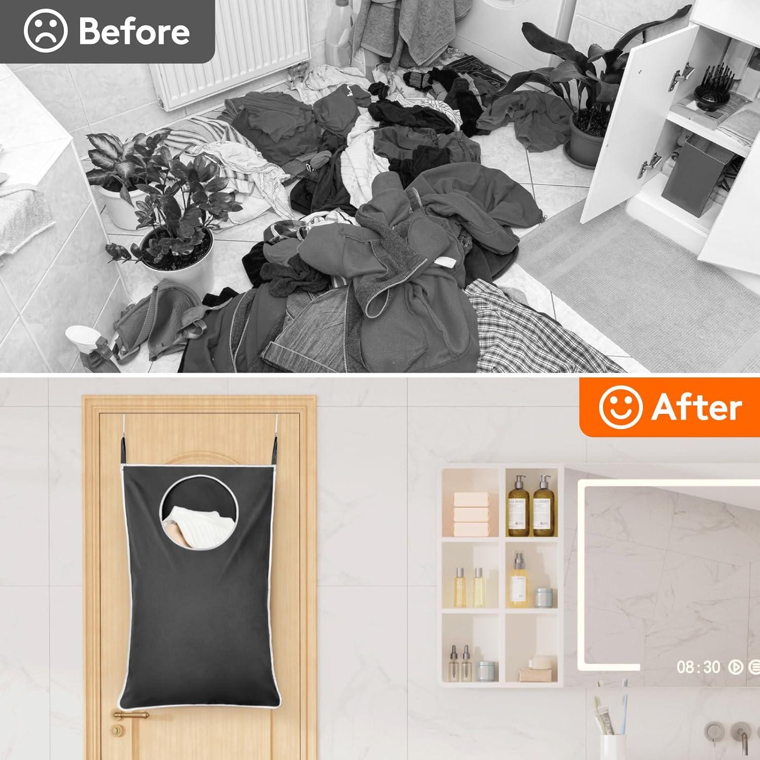 image:imageLifewit Over Door Laundry Hamper Large Collapsible Hanging Laundry Hamper Hanging Laundry Basket Bag for Bathroom Bedroom Dirty Clothes Storage Organizer Light GrayDark Gray
