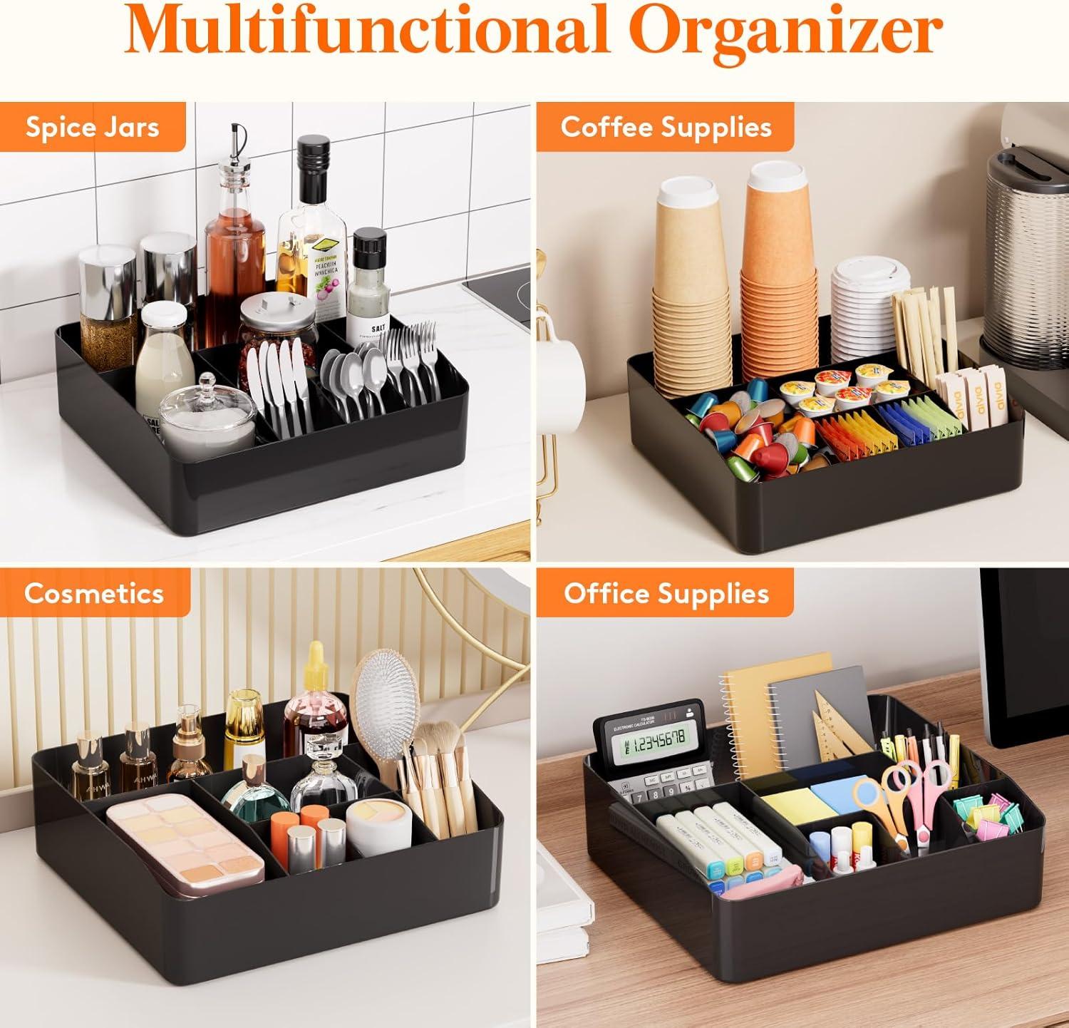 image:imageLifewit Paper Plate Organizer for Kitchen Countertop Plastic Silverware Caddy for Party Utensil Holder with 7 Compartment Cutlery Flatware Dispenser Box for Cup Spoon Fork Napkin Black 29 31cm