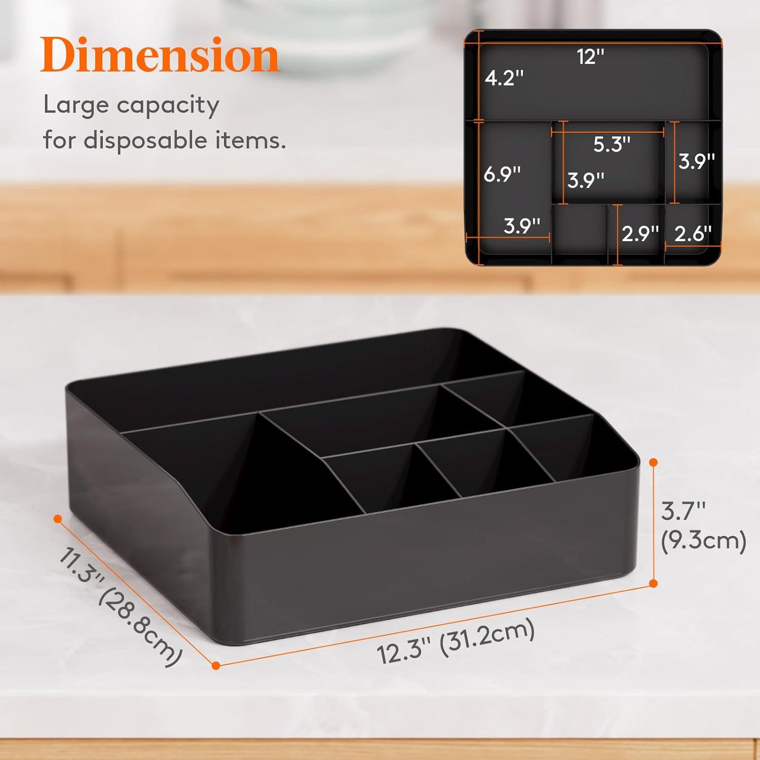 image:imageLifewit Paper Plate Organizer for Kitchen Countertop Plastic Silverware Caddy for Party Utensil Holder with 7 Compartment Cutlery Flatware Dispenser Box for Cup Spoon Fork Napkin Black 29 31cm