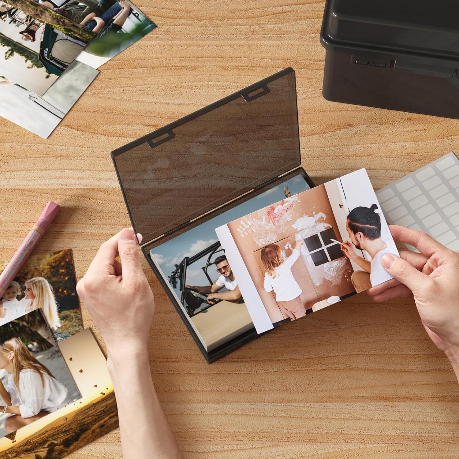 image:imageLifewit Photo Storage Box 5x7 Photo Case 9 pcs Inner Photo Storage Containers Clear Photo Boxes Seed Organizer Craft Storage Box for Cards Pictures Stamps Office Supplies with 1 Sheet Label StickerBlack