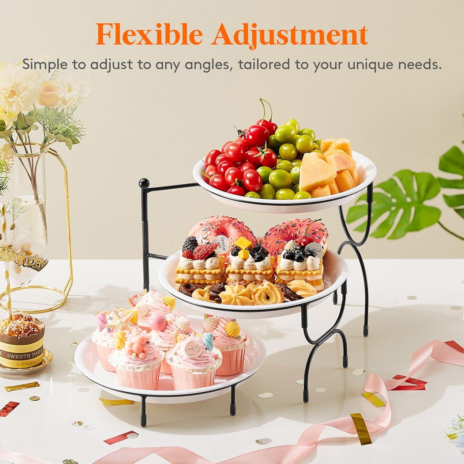 image:imageLifewit Plastic 3 Tier Serving Tray Platter for Party Entertaining 10 10 Large Dessert Table Display Set White Reusable Round Dishes with Gold Metal Display Stand for Veggie Fruit CookiesBlack