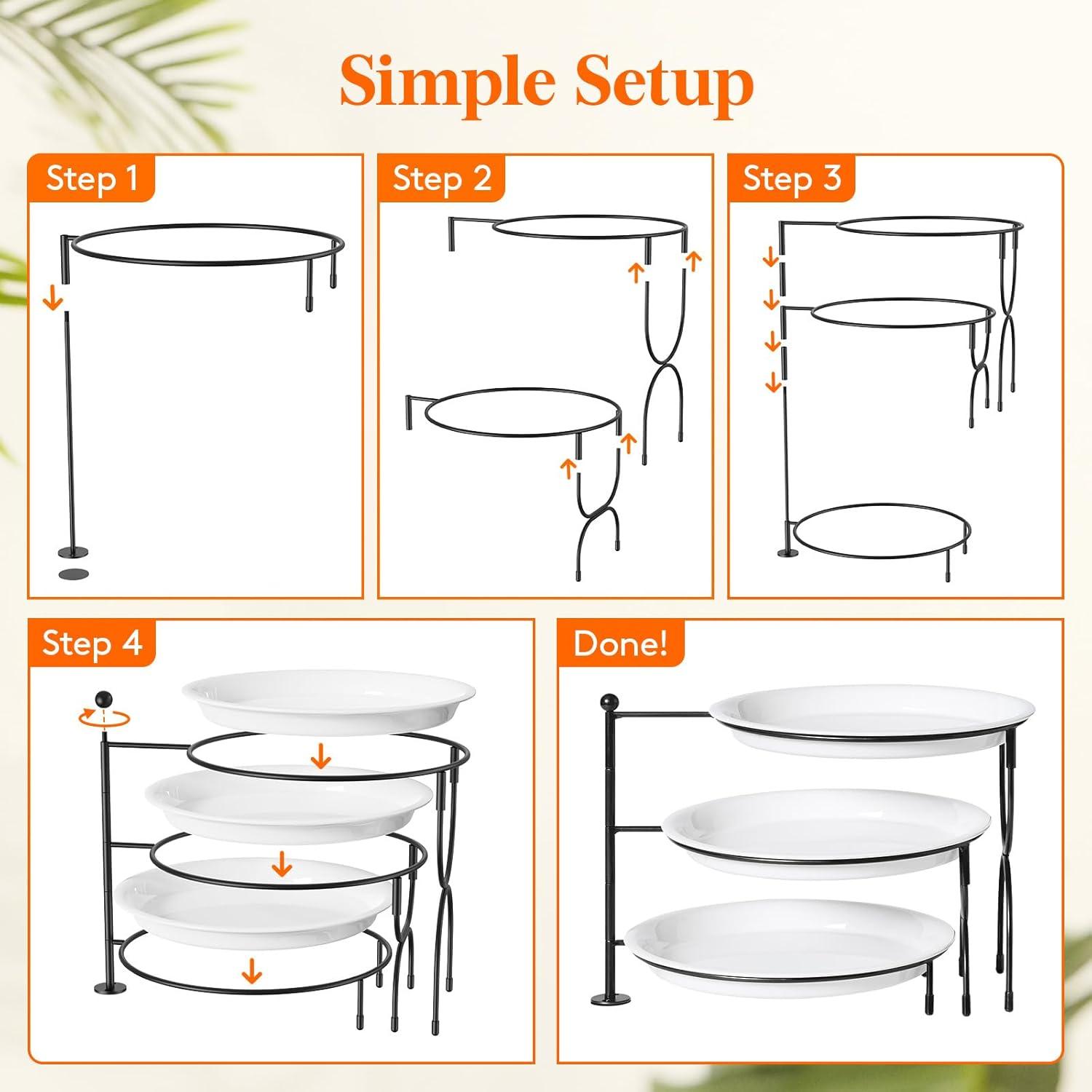 image:imageLifewit Plastic 3 Tier Serving Tray Platter for Party Entertaining 10 10 Large Dessert Table Display Set White Reusable Round Dishes with Gold Metal Display Stand for Veggie Fruit CookiesBlack