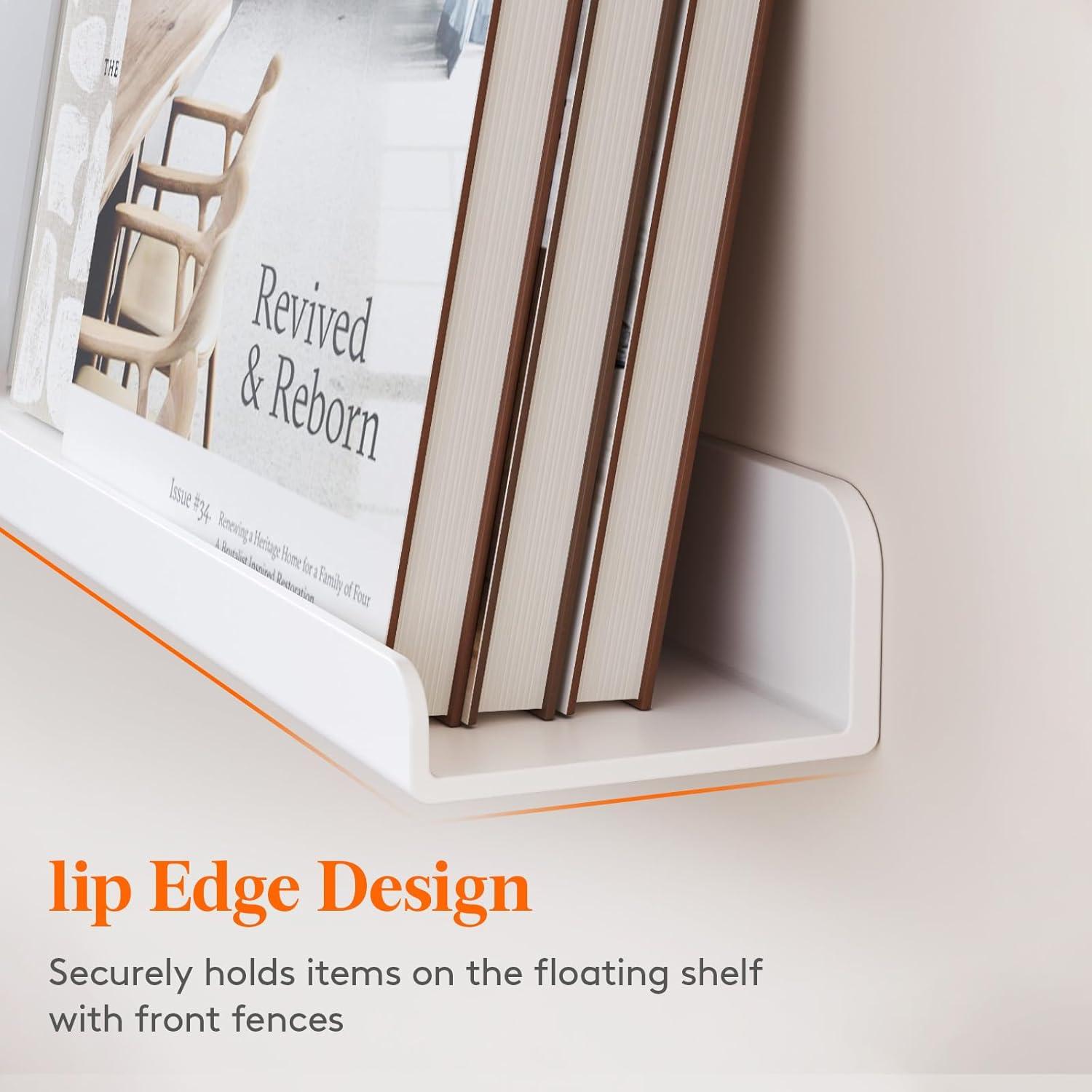 image:imageLifewit Plastic Floating Nursery Book Shelves for Wall Set of 4 24 inch White Long Kids Bookshelf Kids Room Bedroom Study Storage Display Organizer DecorWhite
