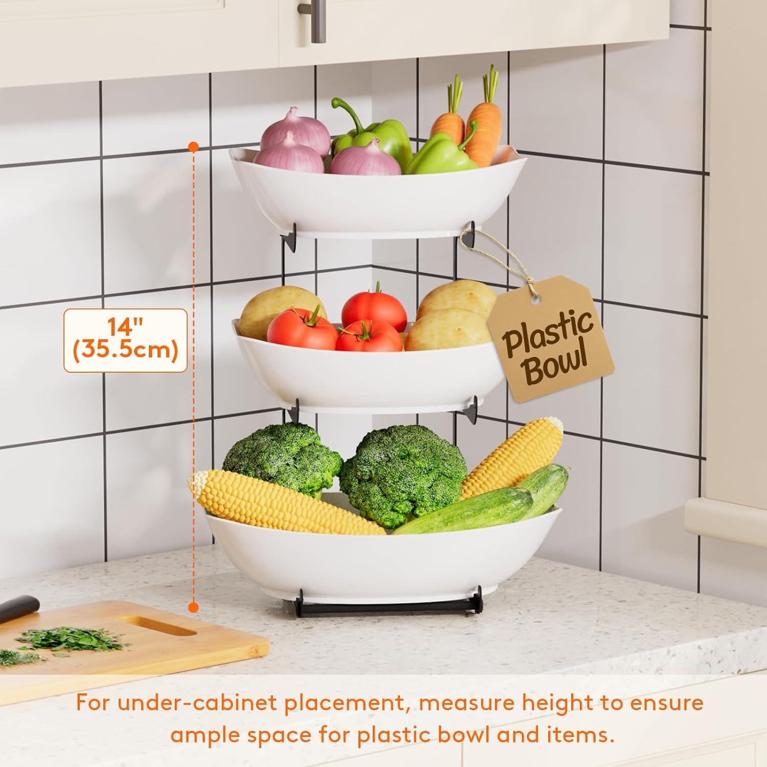 image:imageLifewit Plastic Fruit Bowl Basket for Kitchen Countertop 3 Tier Fruit Holder with Black Metal Stand Serving Tray for Food Vegetable Cake Dessert in PartyBlack
