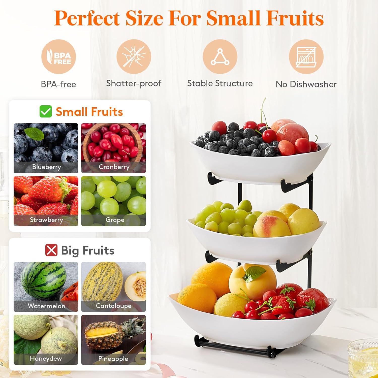 image:imageLifewit Plastic Fruit Bowl Basket for Kitchen Countertop 3 Tier Fruit Holder with Black Metal Stand Serving Tray for Food Vegetable Cake Dessert in PartyBlack