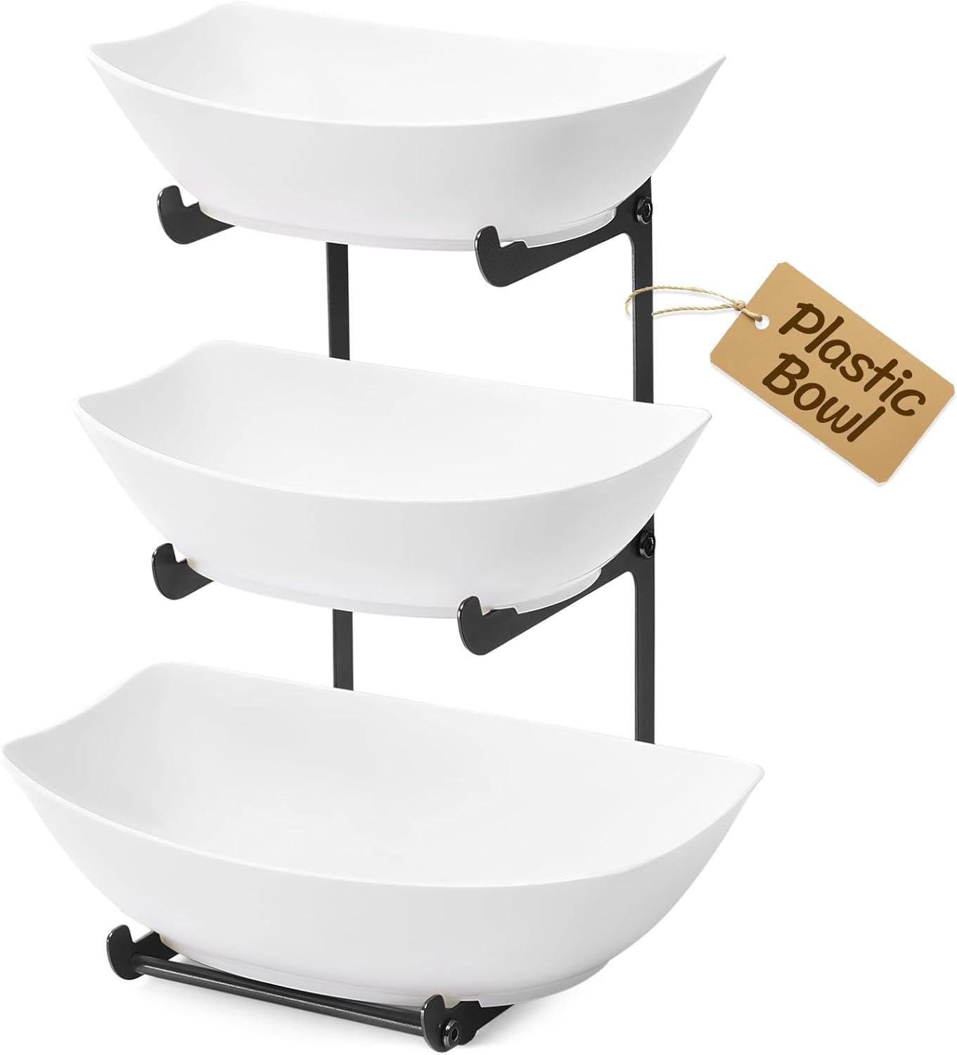 image:imageLifewit Plastic Fruit Bowl Basket for Kitchen Countertop 3 Tier Fruit Holder with Black Metal Stand Serving Tray for Food Vegetable Cake Dessert in PartyBlack