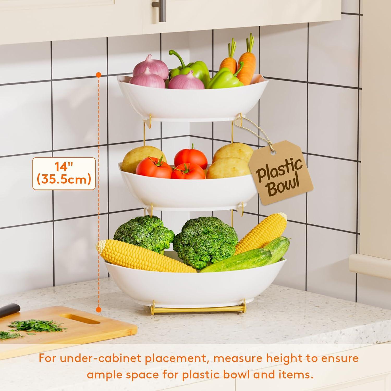 image:imageLifewit Plastic Fruit Bowl Basket for Kitchen Countertop 3 Tier Fruit Holder with Black Metal Stand Serving Tray for Food Vegetable Cake Dessert in PartyGold