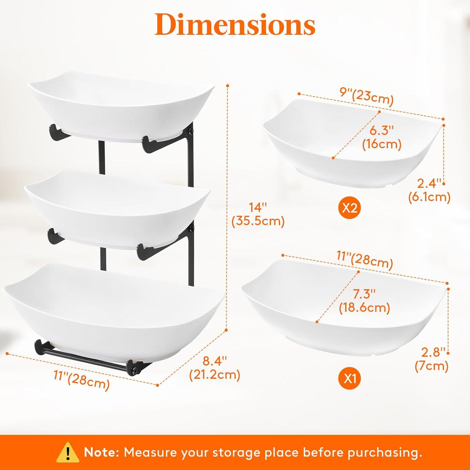 image:imageLifewit Plastic Fruit Bowl Basket for Kitchen Countertop 3 Tier Fruit Holder with Black Metal Stand Serving Tray for Food Vegetable Cake Dessert in PartyBlack