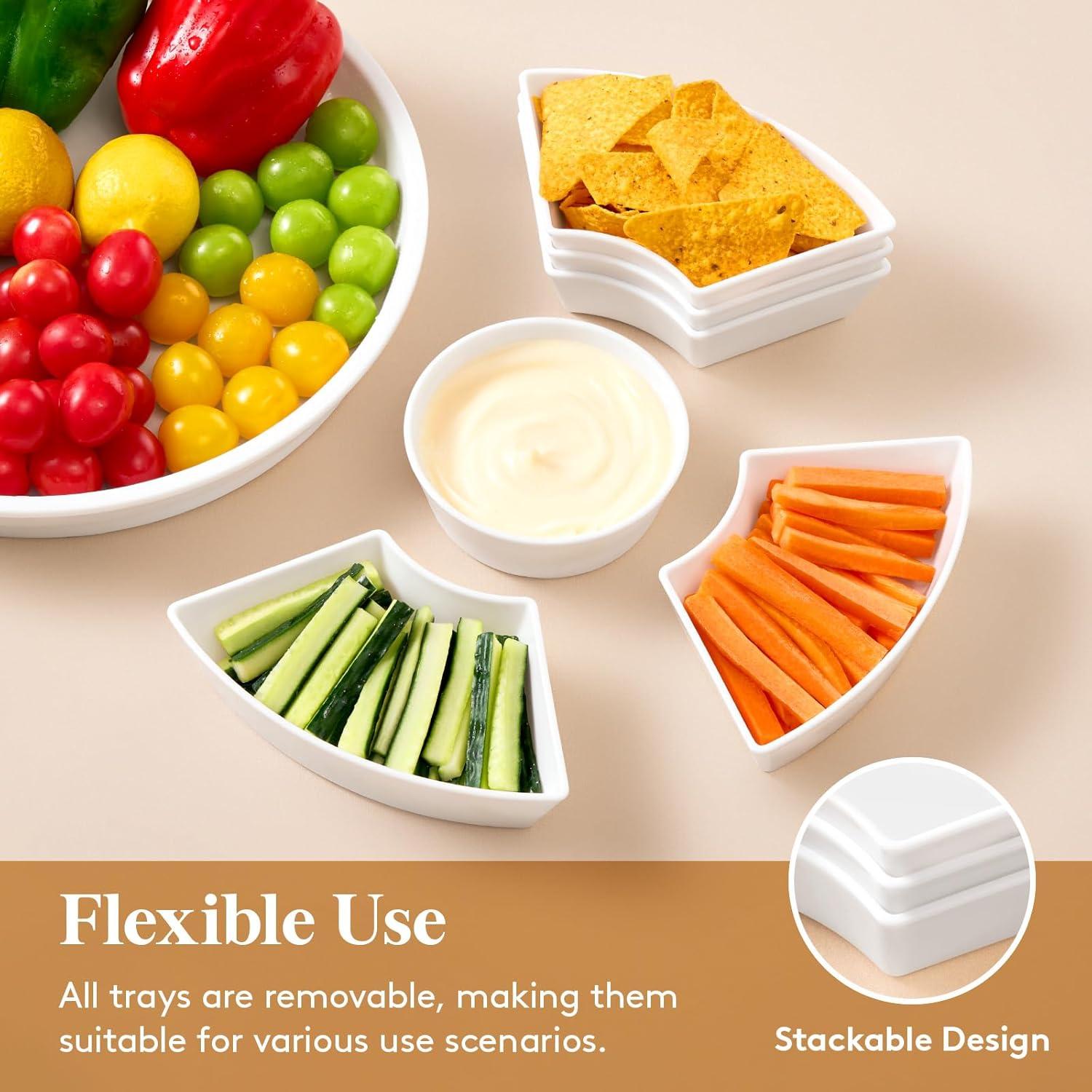 image:imageLifewit Plastic Rotating Divided Serving Tray Chips and Dip Serving Dish Bowl for Party Entertaining Round Platter Plate for FruitVeggieSnackCandyTacoCheese