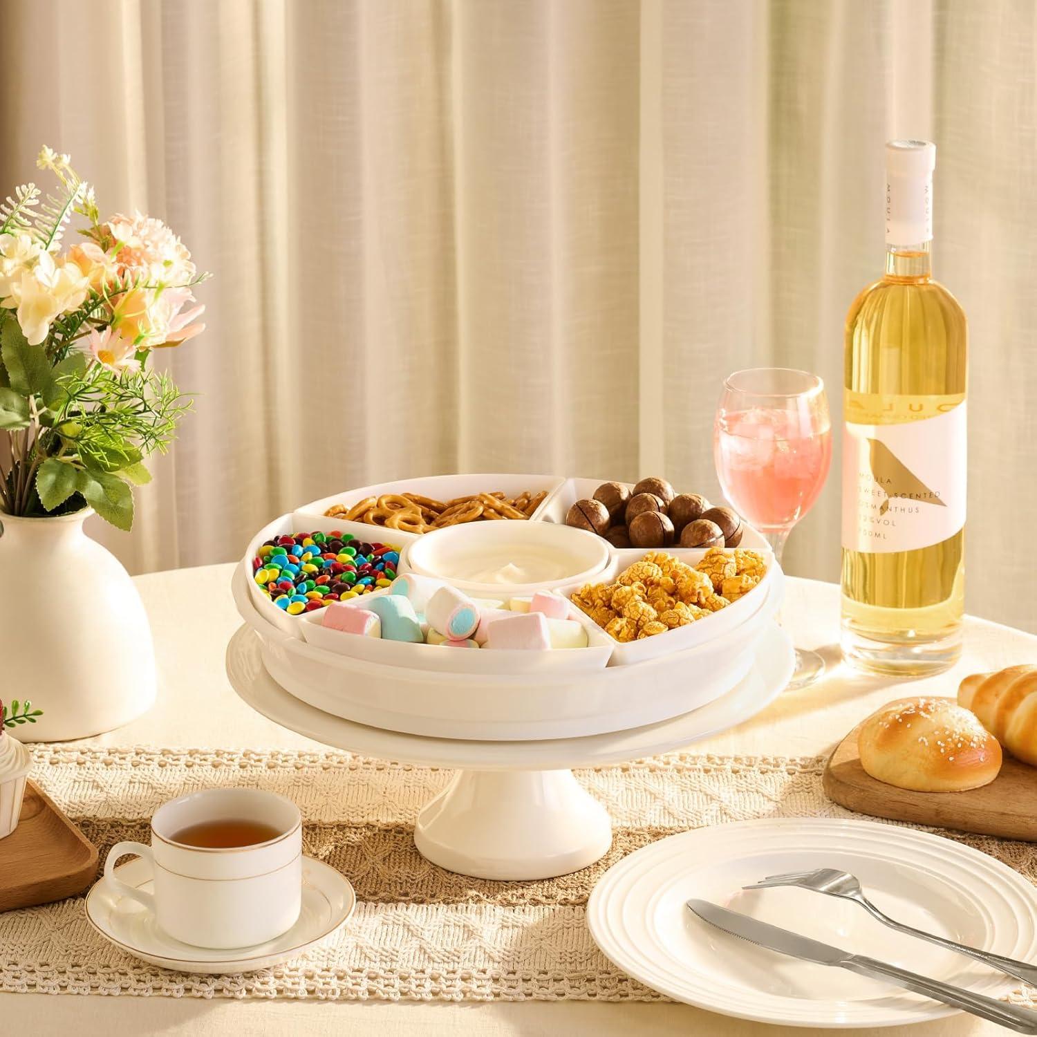 image:imageLifewit Plastic Rotating Divided Serving Tray Chips and Dip Serving Dish Bowl for Party Entertaining Round Platter Plate for FruitVeggieSnackCandyTacoCheese