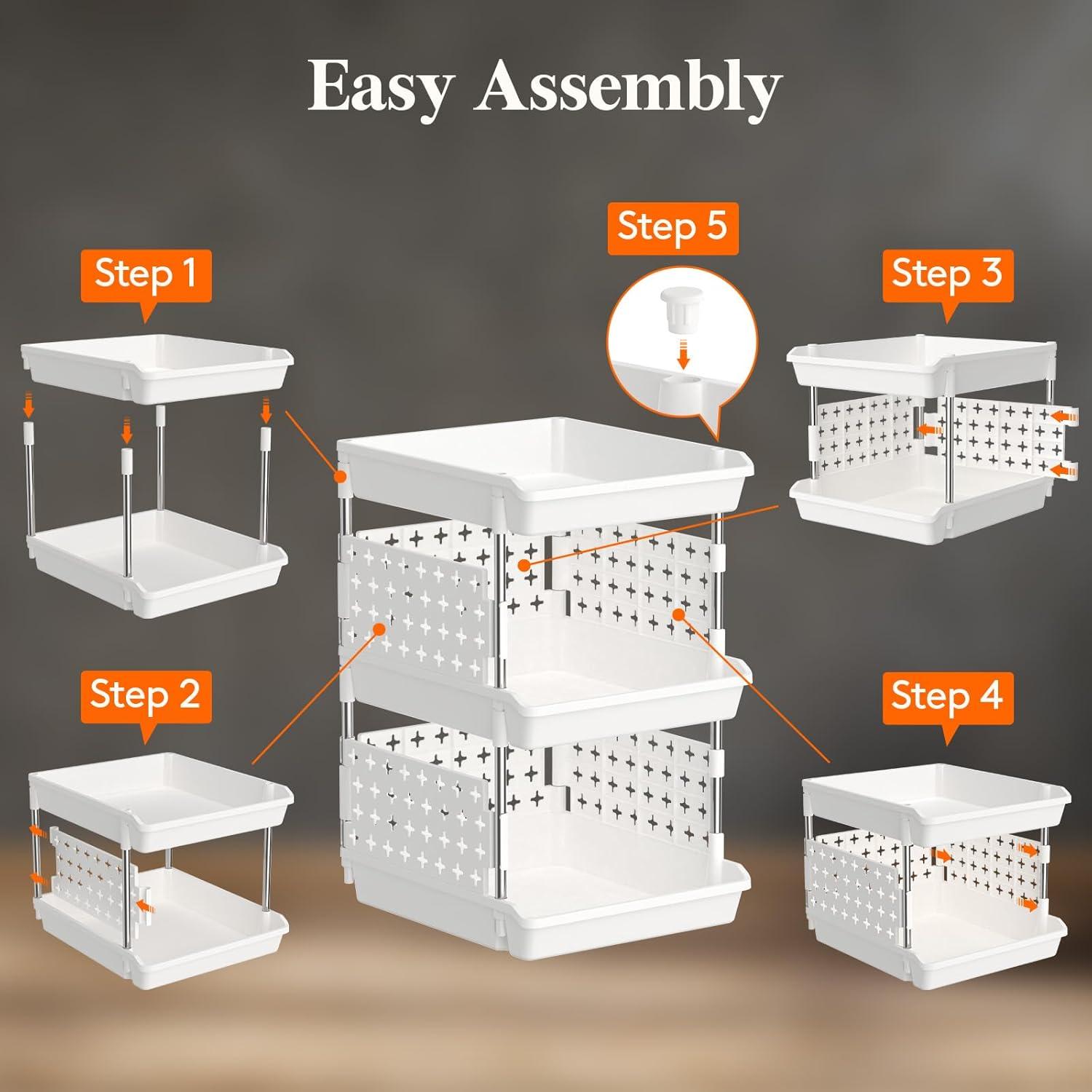 image:imageLifewit Plastic Stackable Storage Baskets 4 Tier Stacking Bins for Food and Clothes Multifunctional Organizer for RV Kitchen Playroom Pantry and Bathroom 138D x 118W x 283H 1 Pack WhiteWhite