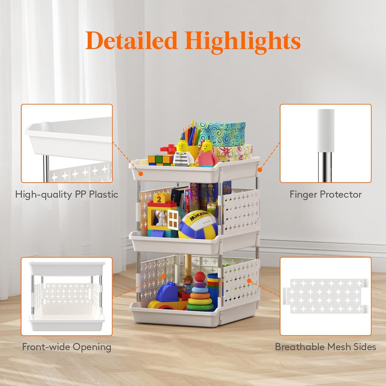 image:imageLifewit Plastic Stackable Storage Baskets 4 Tier Stacking Bins for Food and Clothes Multifunctional Organizer for RV Kitchen Playroom Pantry and Bathroom 138D x 118W x 283H 1 Pack WhiteWhite