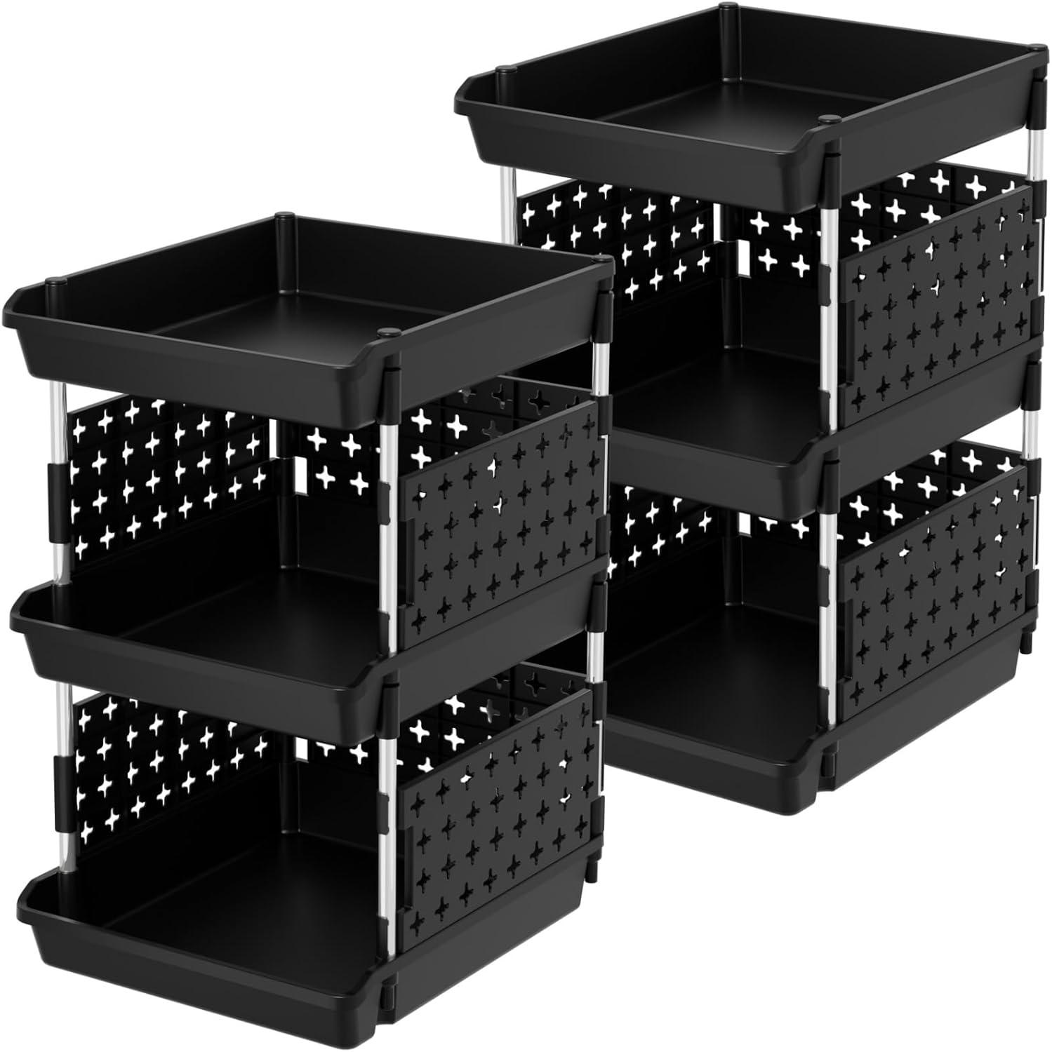 image:imageLifewit Plastic Stackable Storage Baskets 4 Tier Stacking Bins for Food and Clothes Multifunctional Organizer for RV Kitchen Playroom Pantry and Bathroom 138D x 118W x 283H 1 Pack WhiteBlack