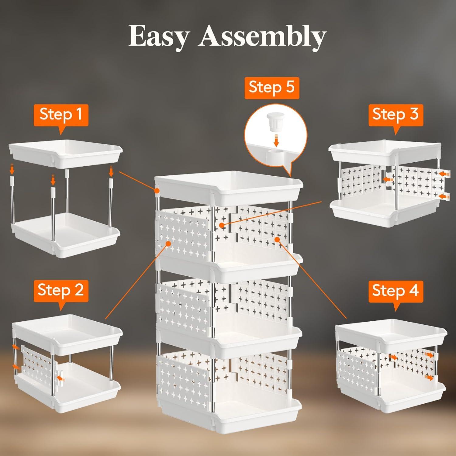 image:imageLifewit Plastic Stackable Storage Baskets 4 Tier Stacking Bins for Food and Clothes Multifunctional Organizer for RV Kitchen Playroom Pantry and Bathroom 138D x 118W x 283H 1 Pack WhiteWhite