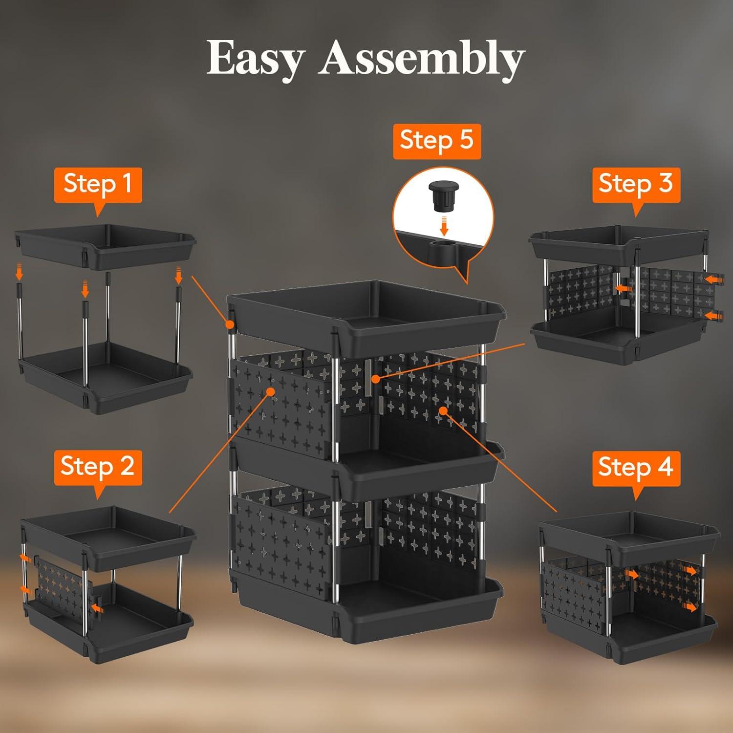 image:imageLifewit Plastic Stackable Storage Baskets 4 Tier Stacking Bins for Food and Clothes Multifunctional Organizer for RV Kitchen Playroom Pantry and Bathroom 138D x 118W x 283H 1 Pack WhiteBlack