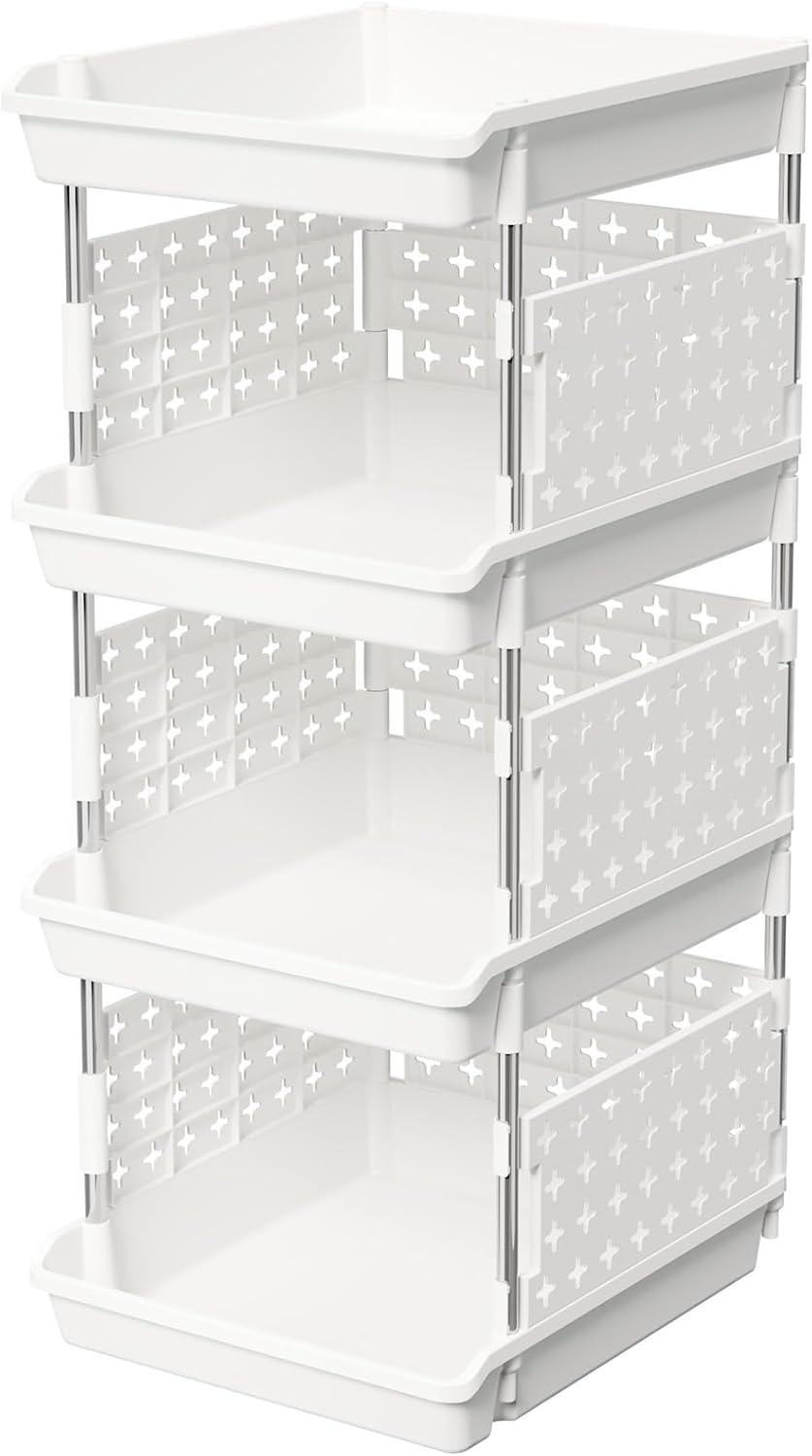 image:imageLifewit Plastic Stackable Storage Baskets 4 Tier Stacking Bins for Food and Clothes Multifunctional Organizer for RV Kitchen Playroom Pantry and Bathroom 138D x 118W x 283H 1 Pack WhiteWhite
