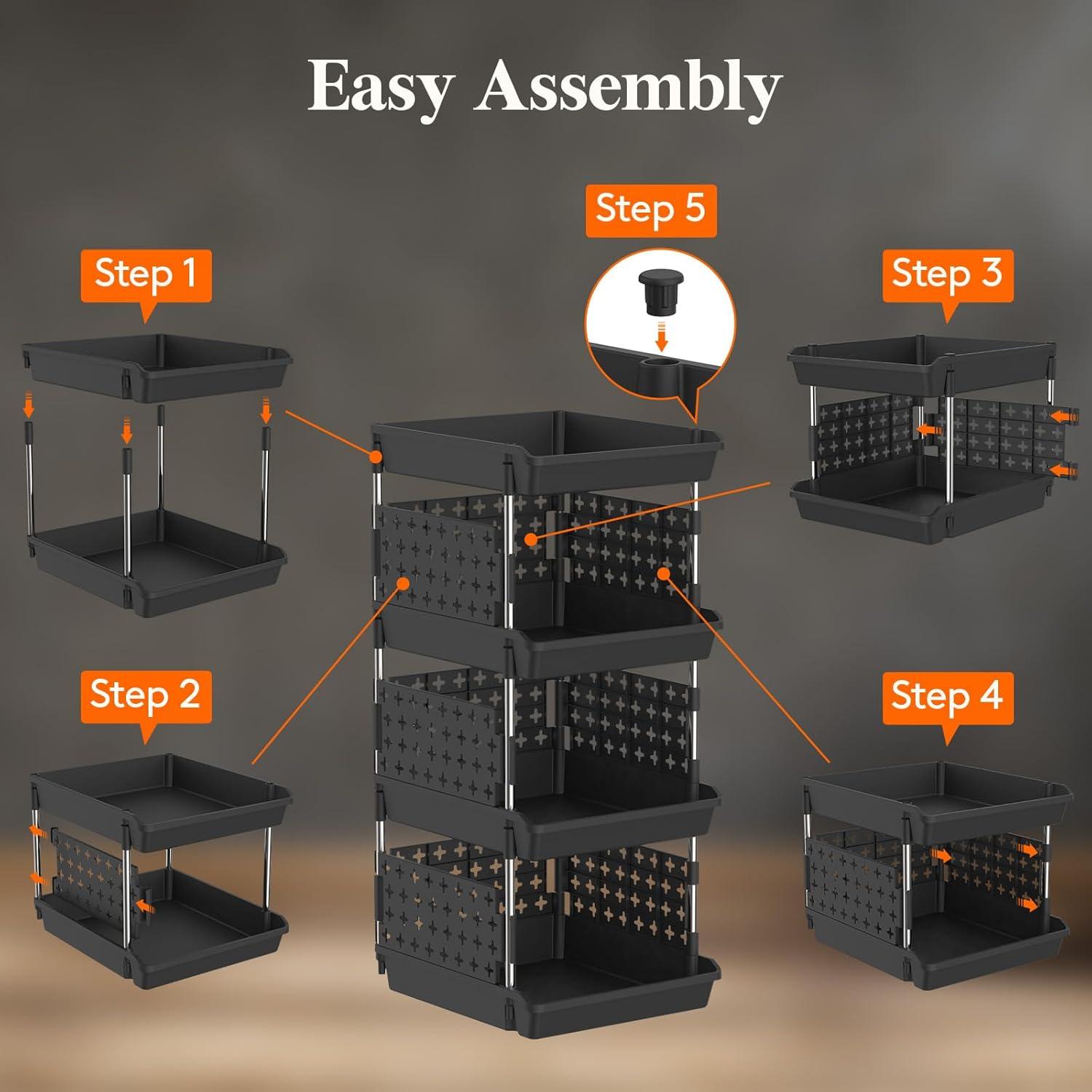 image:imageLifewit Plastic Stackable Storage Baskets 4 Tier Stacking Bins for Food and Clothes Multifunctional Organizer for RV Kitchen Playroom Pantry and Bathroom 138D x 118W x 283H 1 Pack WhiteBlack