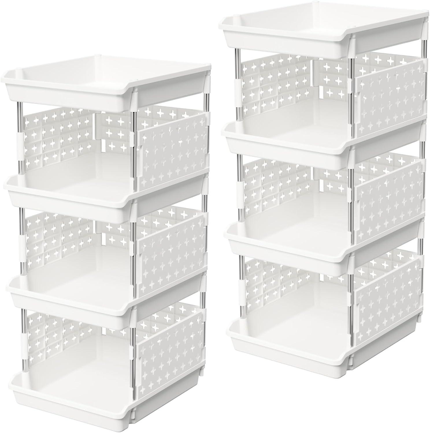 image:imageLifewit Plastic Stackable Storage Baskets 4 Tier Stacking Bins for Food and Clothes Multifunctional Organizer for RV Kitchen Playroom Pantry and Bathroom 138D x 118W x 283H 1 Pack WhiteWhite