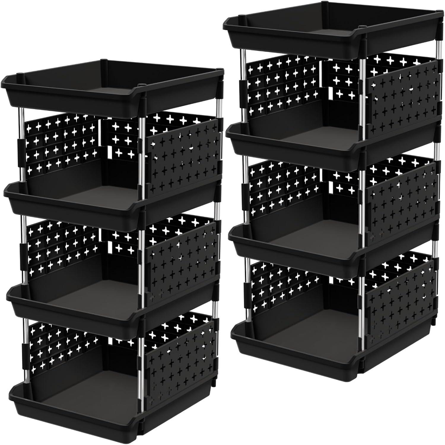 image:imageLifewit Plastic Stackable Storage Baskets 4 Tier Stacking Bins for Food and Clothes Multifunctional Organizer for RV Kitchen Playroom Pantry and Bathroom 138D x 118W x 283H 1 Pack WhiteBlack