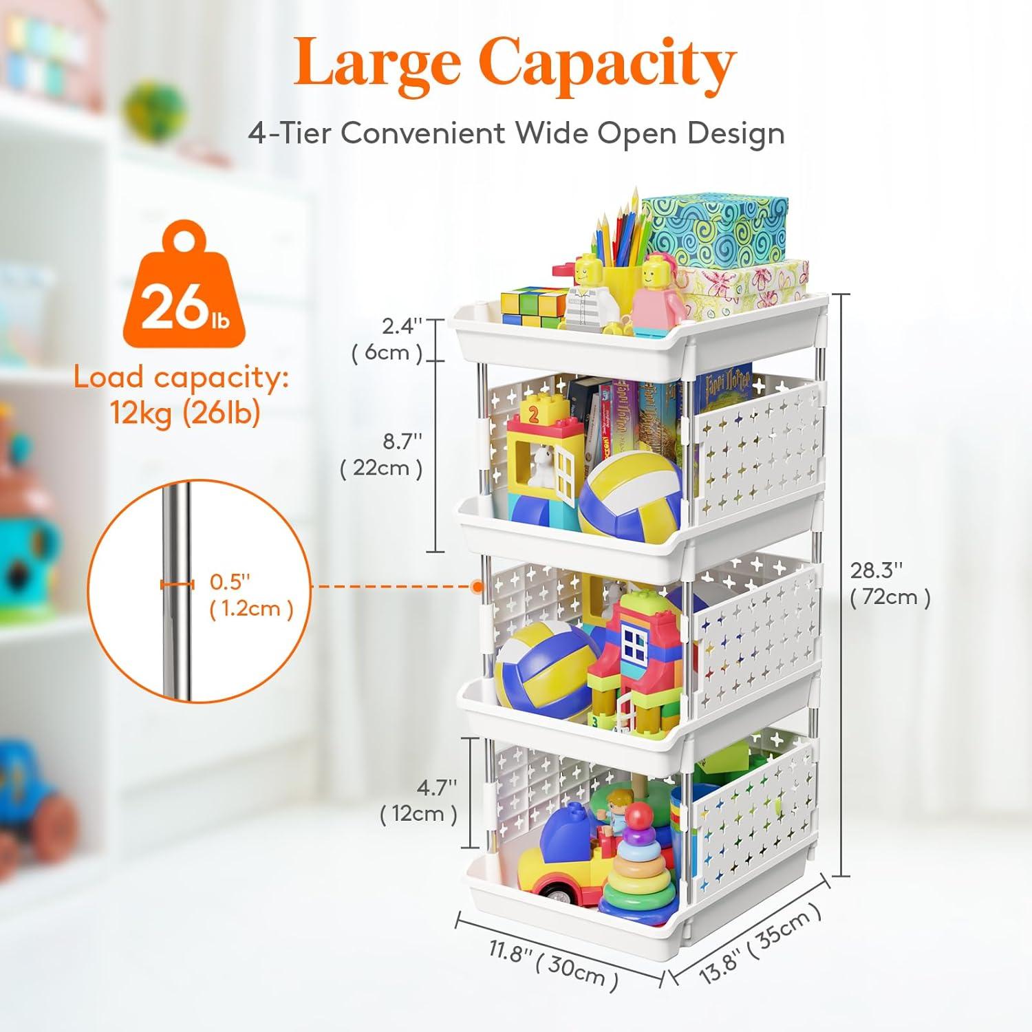 image:imageLifewit Plastic Stackable Storage Baskets 4 Tier Stacking Bins for Food and Clothes Multifunctional Organizer for RV Kitchen Playroom Pantry and Bathroom 138D x 118W x 283H 1 Pack WhiteWhite