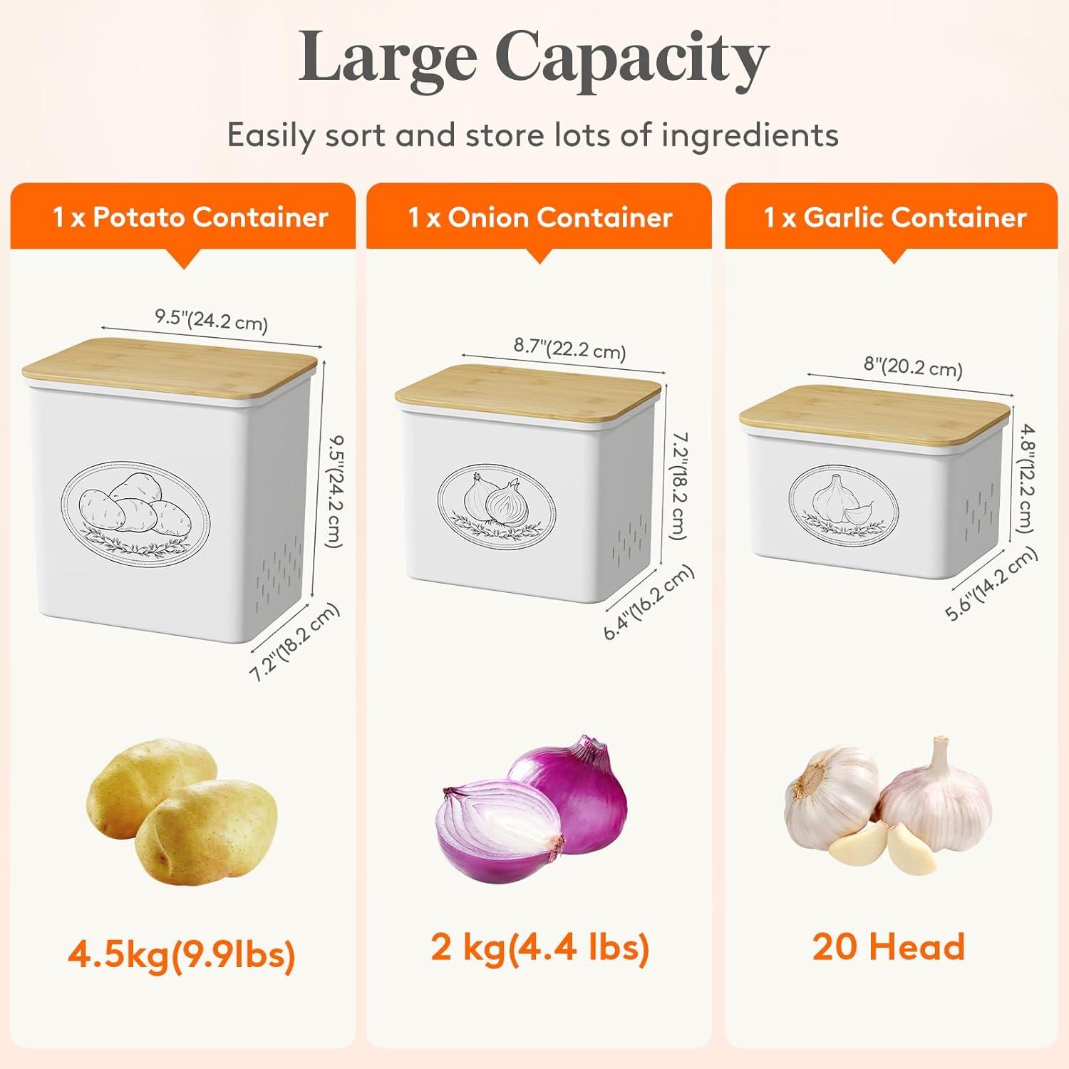 image:imageLifewit Potato and Onion Storage Bin Stackable Garlic Keeper with Aerating Holes and Lid Plastic Vegetable Container Box for Pantry Countertop White 24 x 18 x 24 cm95 x 7 x 95 inch Set of 3White