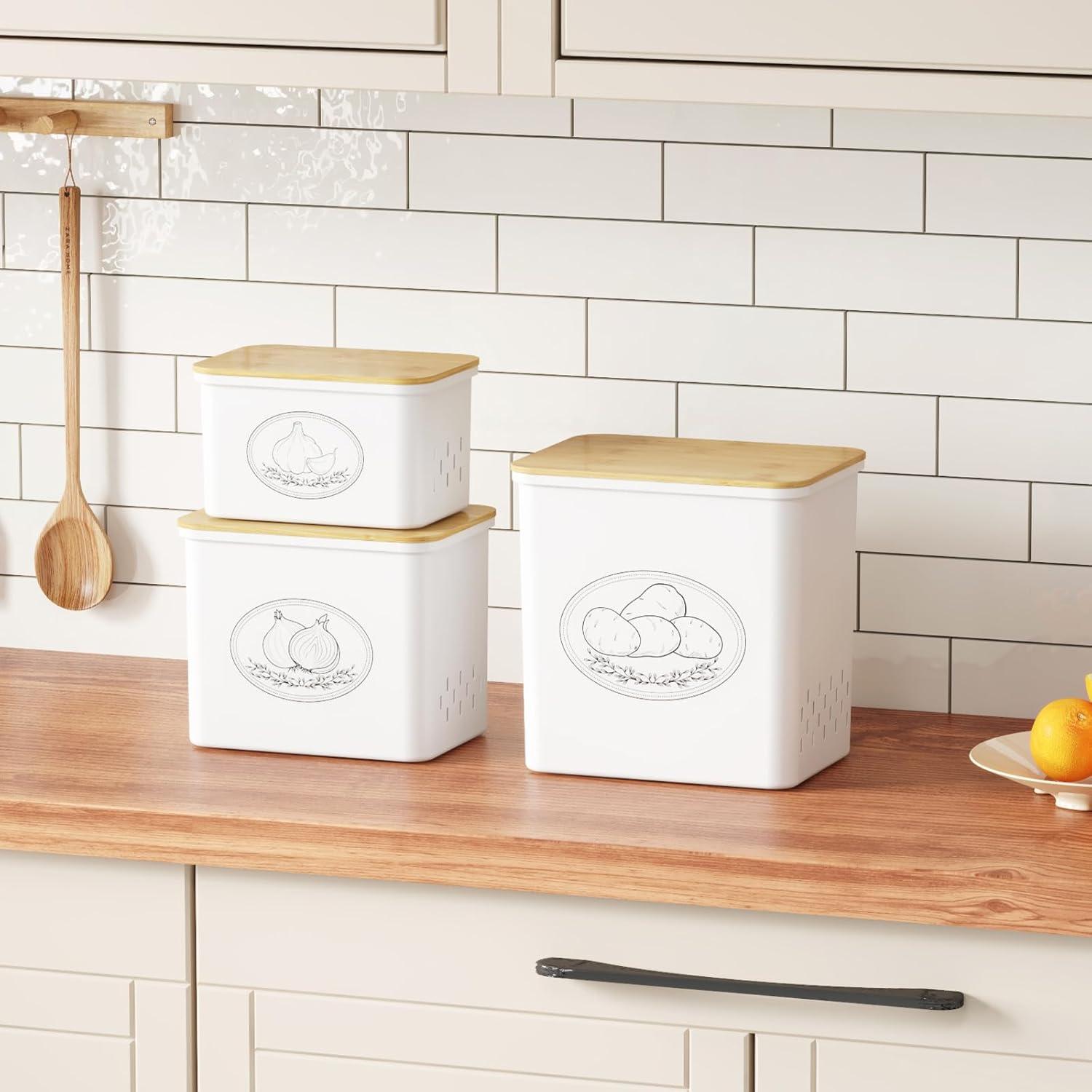 image:imageLifewit Potato and Onion Storage Bin Stackable Garlic Keeper with Aerating Holes and Lid Plastic Vegetable Container Box for Pantry Countertop White 24 x 18 x 24 cm95 x 7 x 95 inch Set of 3White