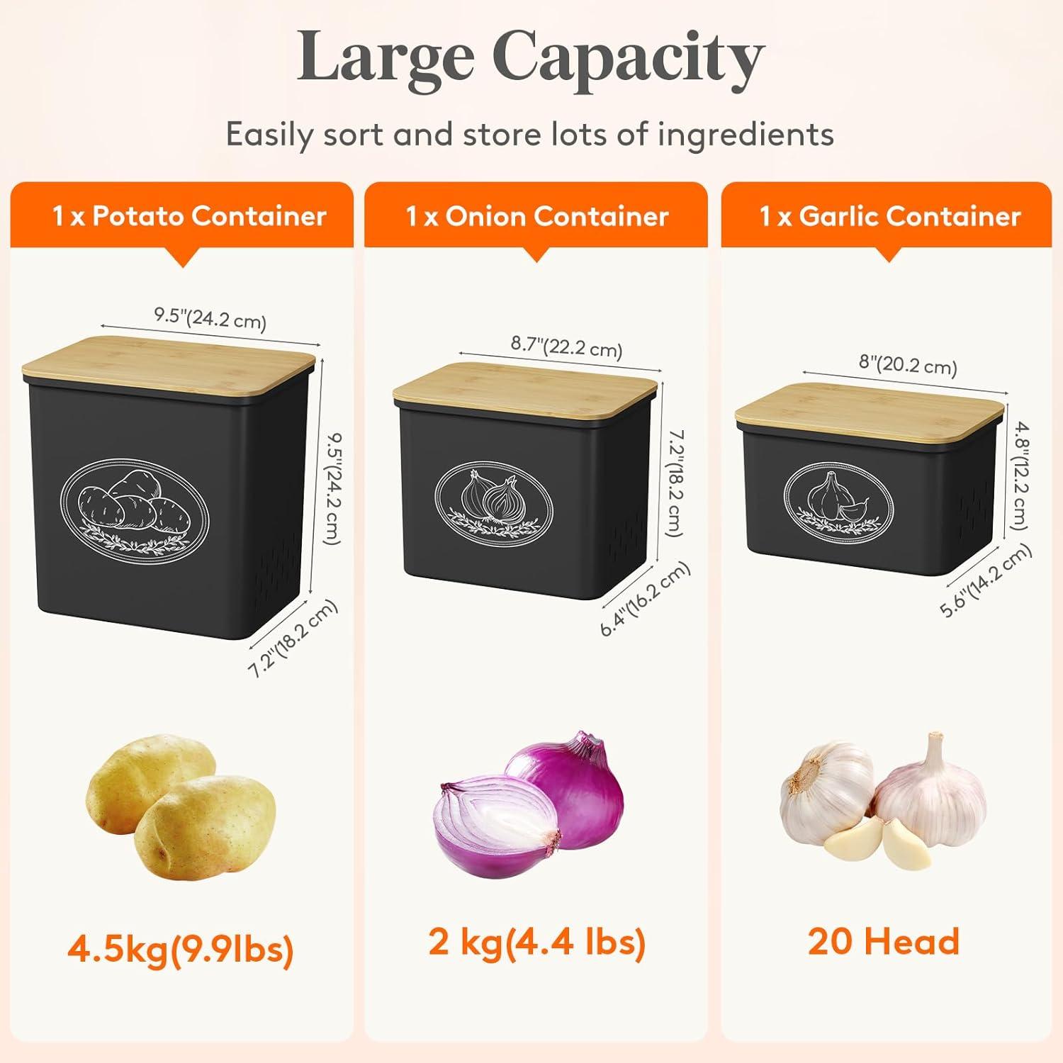 image:imageLifewit Potato and Onion Storage Bin Stackable Garlic Keeper with Aerating Holes and Lid Plastic Vegetable Container Box for Pantry Countertop White 24 x 18 x 24 cm95 x 7 x 95 inch Set of 3Black
