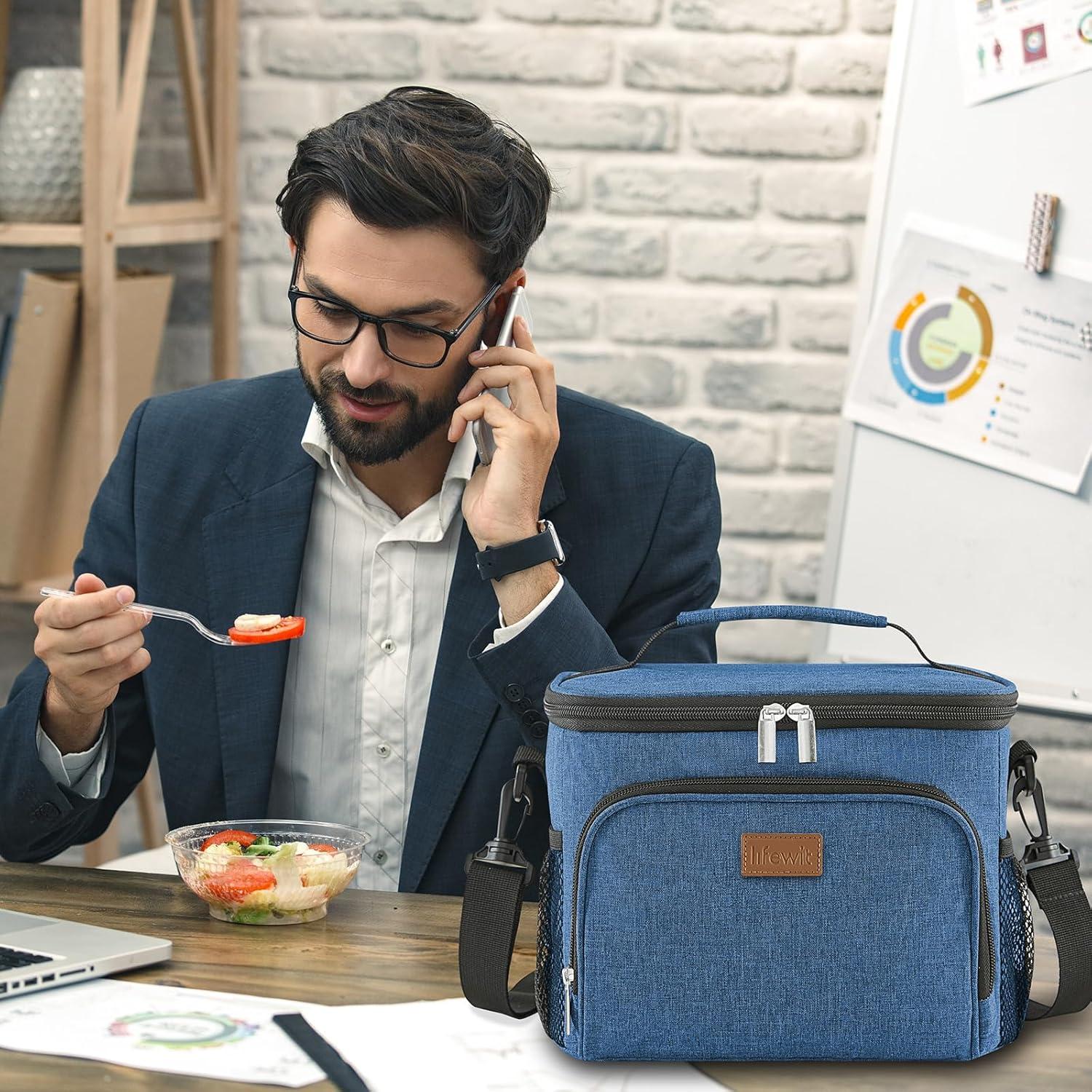 image:imageLifewit Reusable Insulated Lunch Bag Portable Cooler Freezable Soft Lunchbox Leakproof with Adjustable Shoulder Strap for Men Women Adult for Work Picnic or Travel 9L 12 Can BlackDark Blue