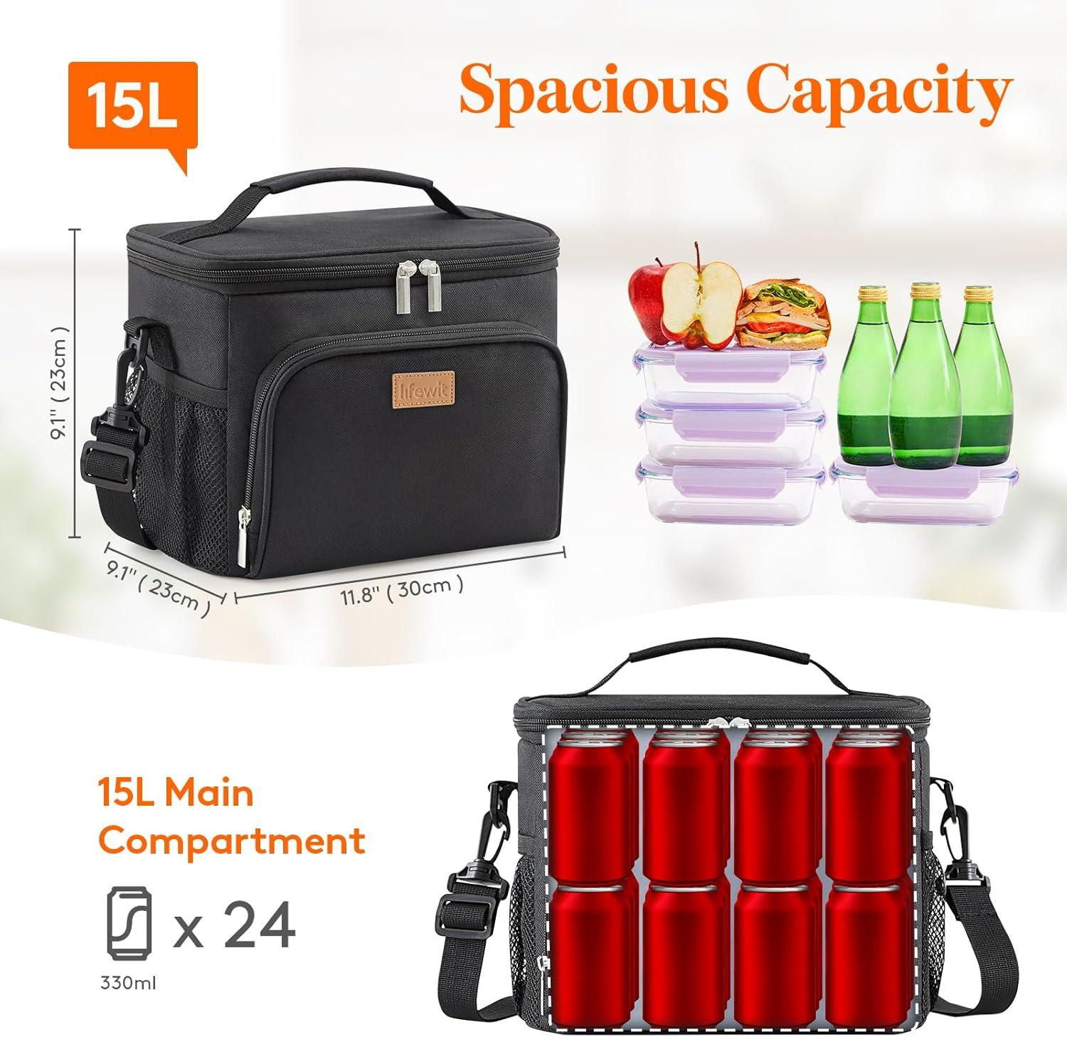 image:imageLifewit Reusable Insulated Lunch Bag Portable Cooler Freezable Soft Lunchbox Leakproof with Adjustable Shoulder Strap for Men Women Adult for Work Picnic or Travel 9L 12 Can BlackBlack