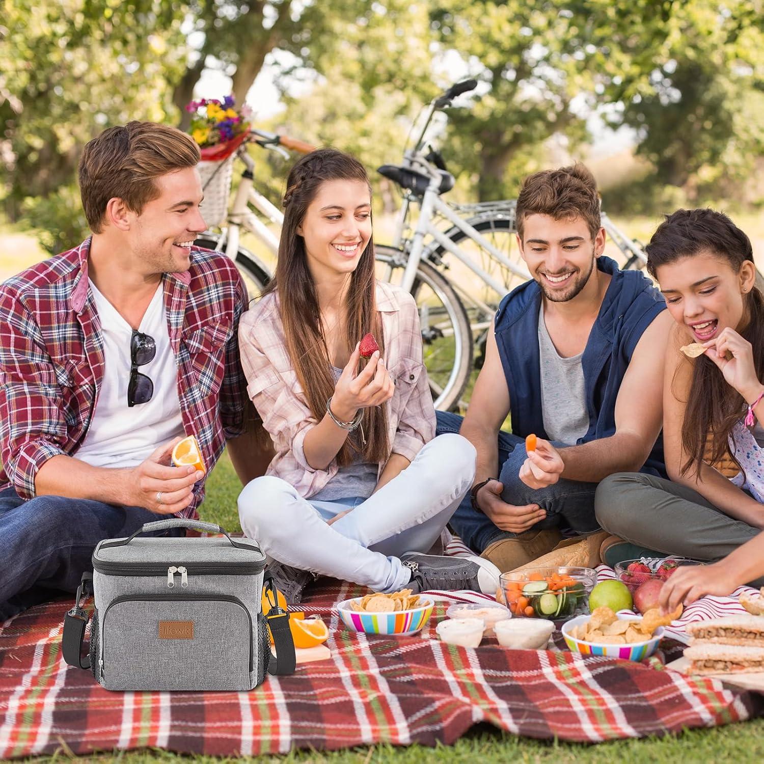 image:imageLifewit Reusable Insulated Lunch Bag Portable Cooler Freezable Soft Lunchbox Leakproof with Adjustable Shoulder Strap for Men Women Adult for Work Picnic or Travel 9L 12 Can BlackGray