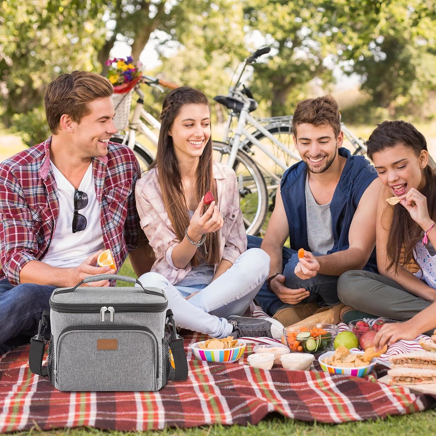 image:imageLifewit Reusable Insulated Lunch Bag Portable Cooler Freezable Soft Lunchbox Leakproof with Adjustable Shoulder Strap for Men Women Adult for Work Picnic or Travel 9L 12 Can BlackGray